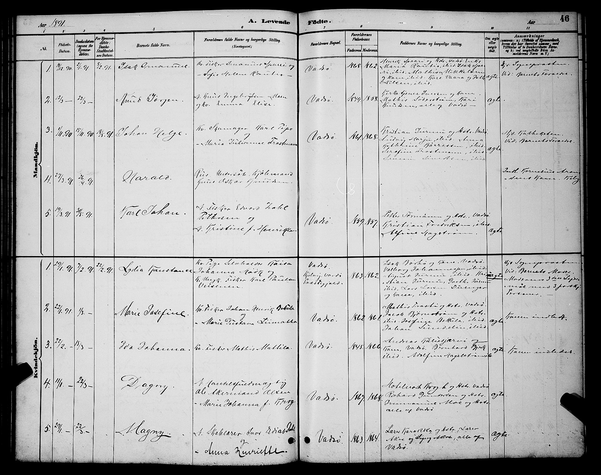 Vadsø sokneprestkontor, AV/SATØ-S-1325/H/Hb/L0004klokker: Parish register (copy) no. 4, 1885-1895, p. 46