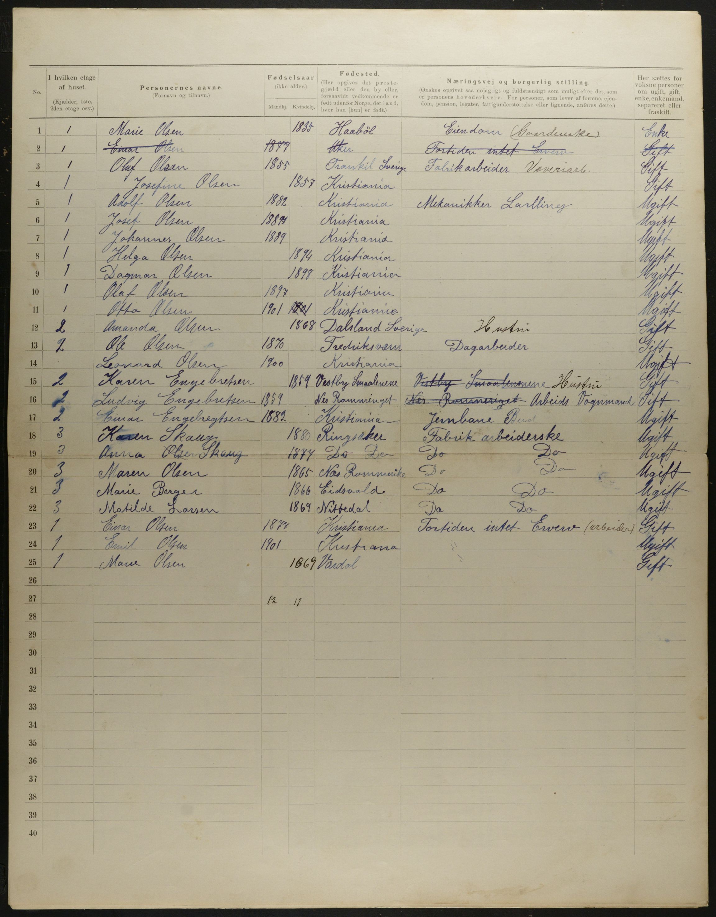 OBA, Municipal Census 1901 for Kristiania, 1901, p. 8178