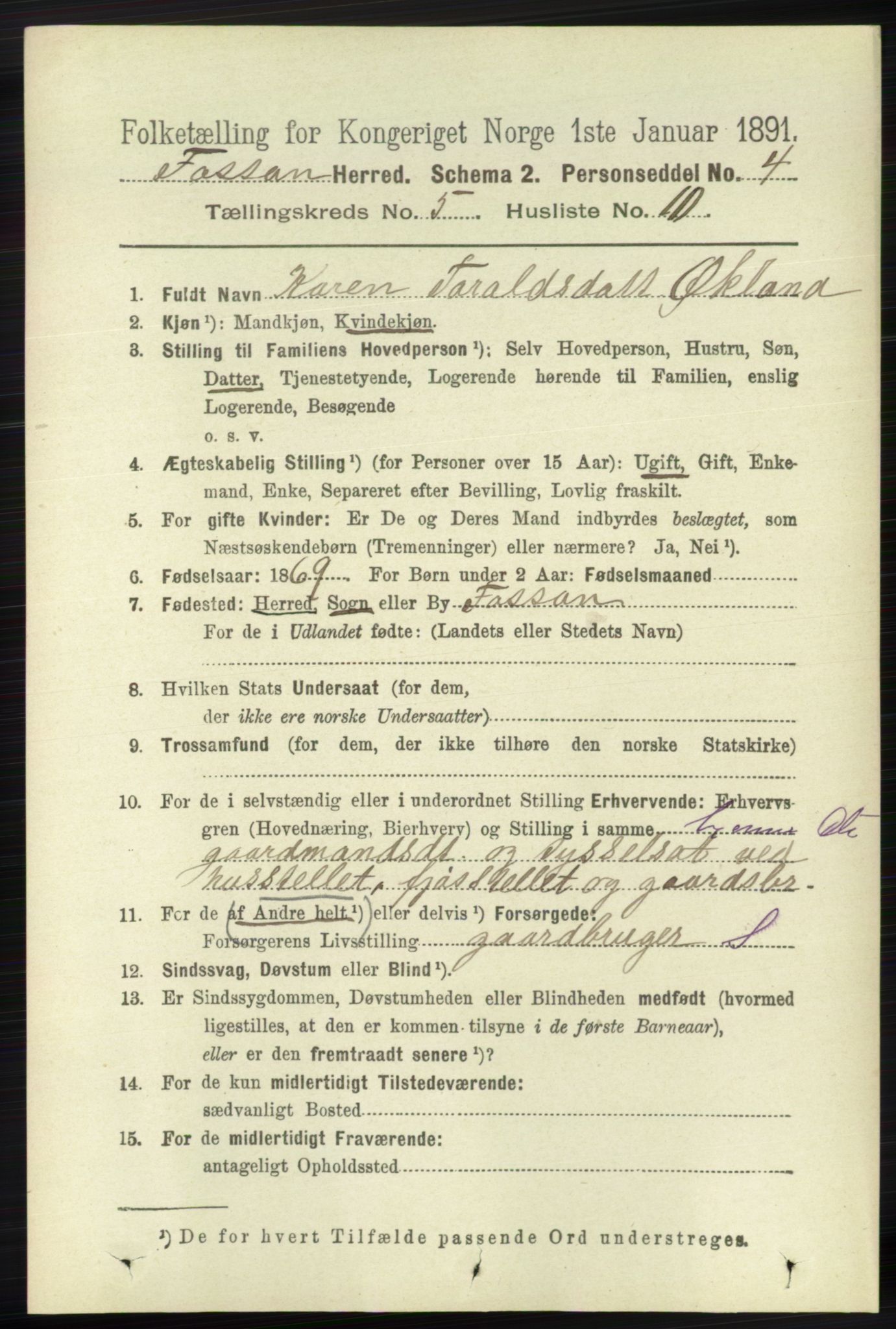 RA, 1891 census for 1129 Forsand, 1891, p. 830