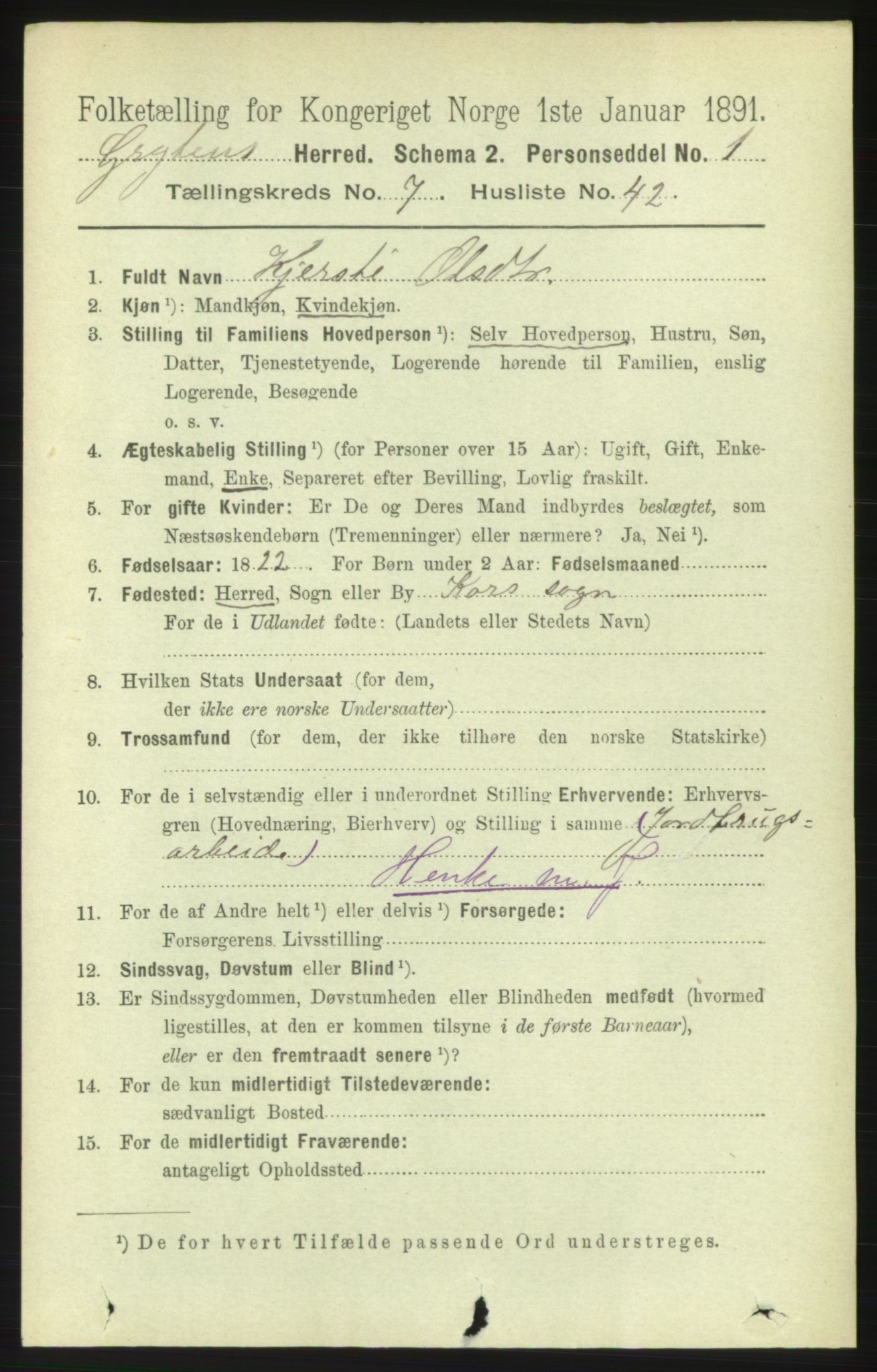 RA, 1891 census for 1539 Grytten, 1891, p. 3129