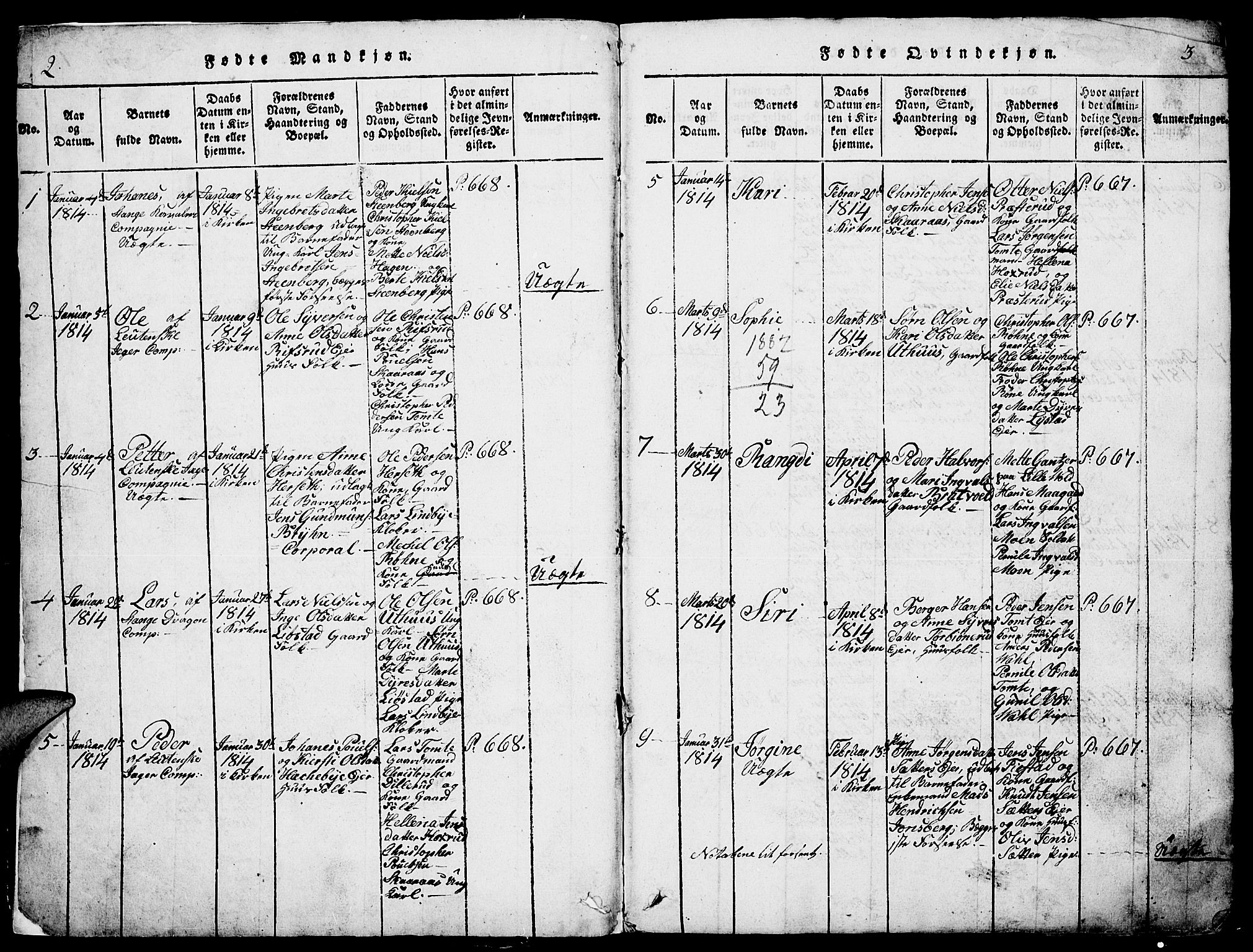 Romedal prestekontor, SAH/PREST-004/L/L0005: Parish register (copy) no. 5, 1814-1829, p. 2-3