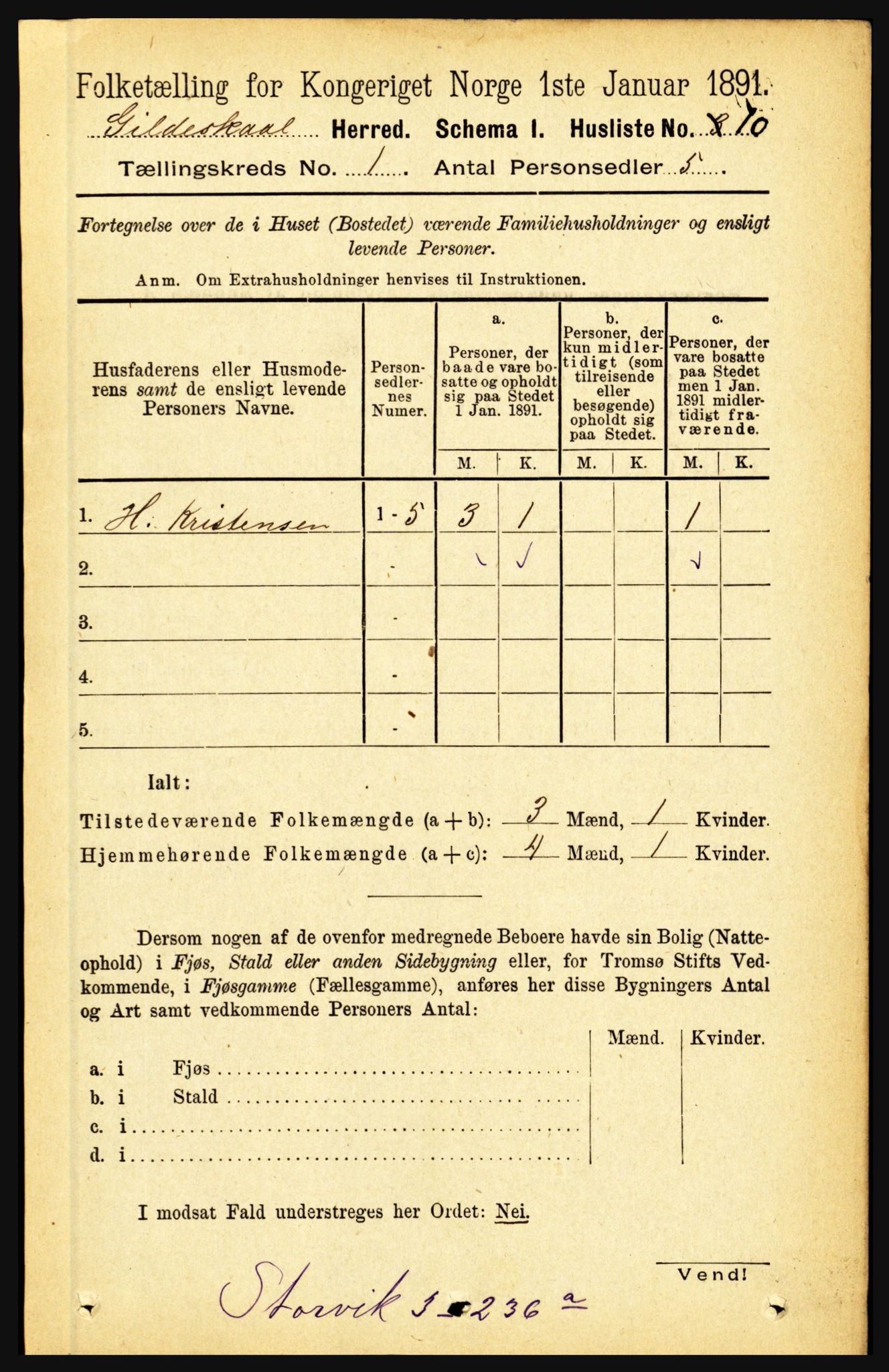 RA, 1891 census for 1838 Gildeskål, 1891, p. 46