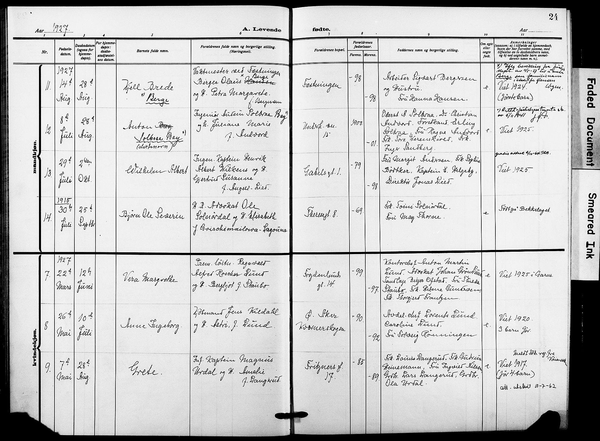 Garnisonsmenigheten Kirkebøker, AV/SAO-A-10846/F/Fa/L0016: Parish register (official) no. 16, 1922-1930, p. 24