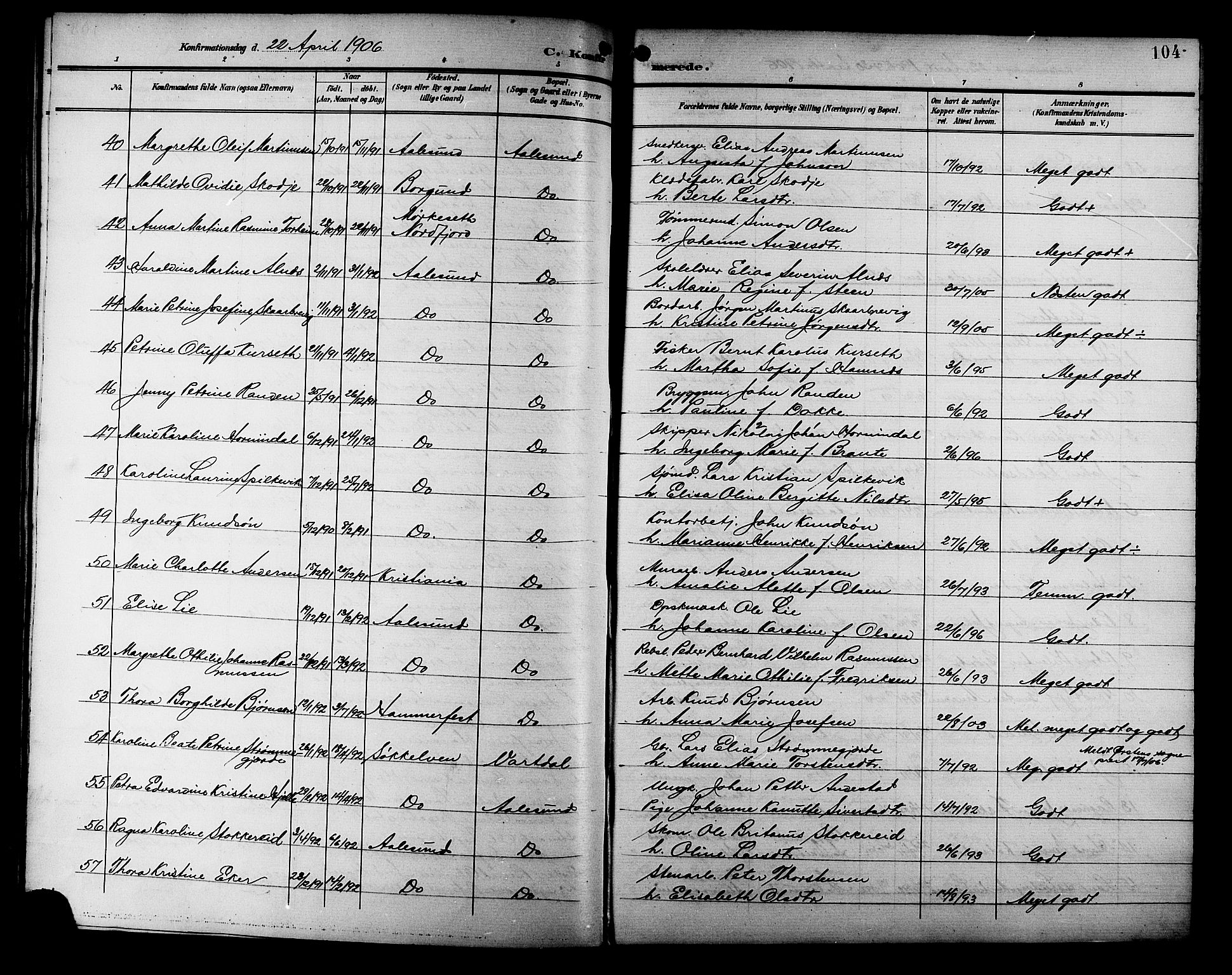 Ministerialprotokoller, klokkerbøker og fødselsregistre - Møre og Romsdal, AV/SAT-A-1454/529/L0469: Parish register (copy) no. 529C06, 1898-1906, p. 104