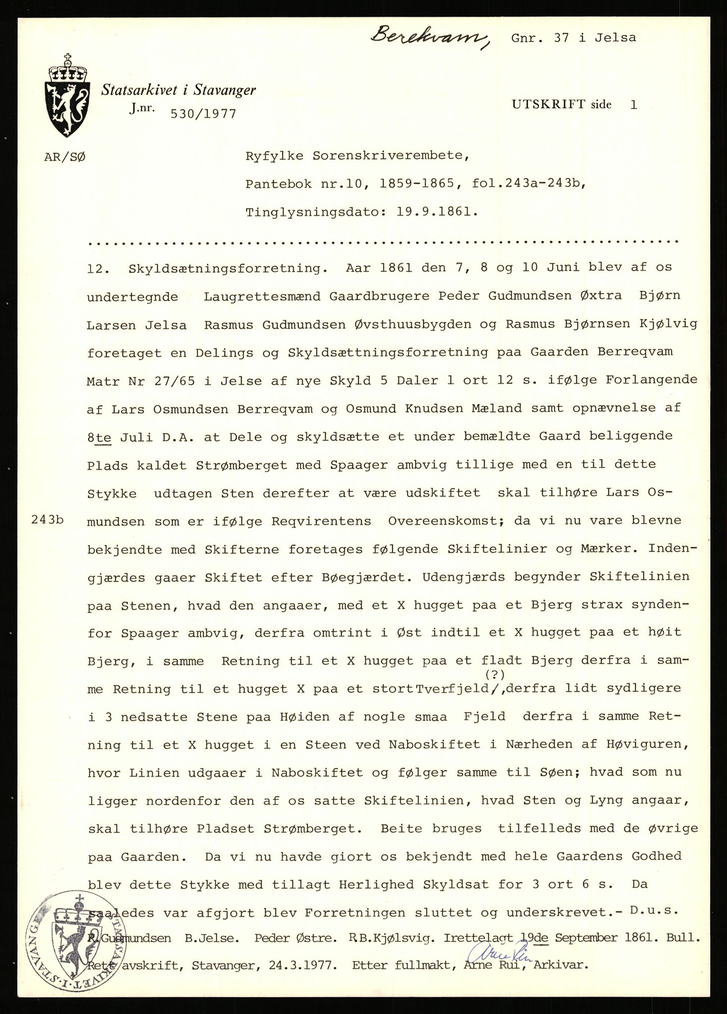 Statsarkivet i Stavanger, AV/SAST-A-101971/03/Y/Yj/L0007: Avskrifter sortert etter gårdsnavn: Berekvam - Birkeland, 1750-1930, p. 16