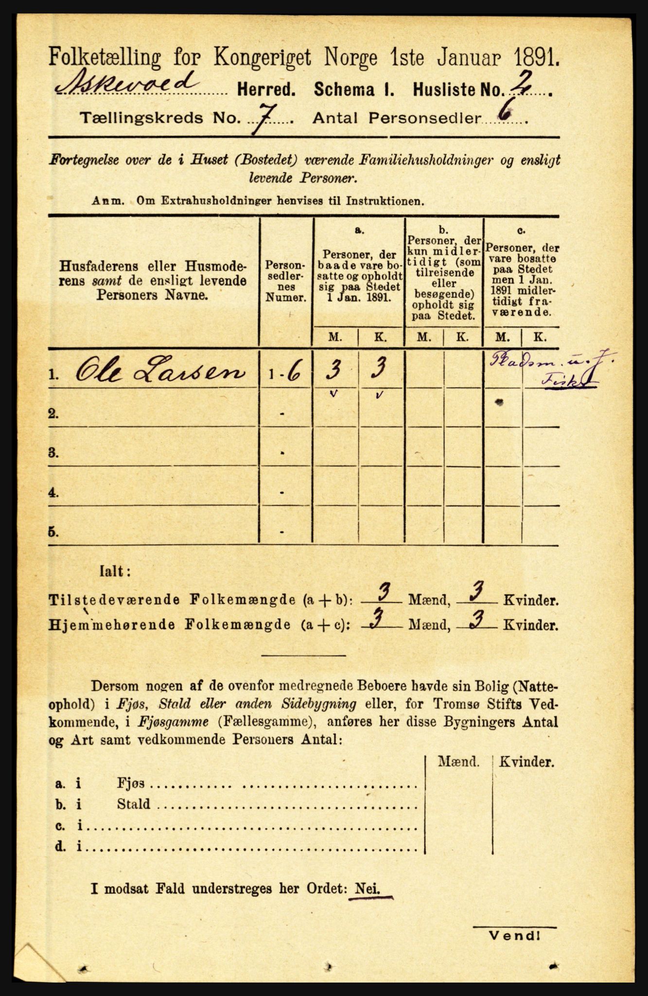 RA, 1891 census for 1428 Askvoll, 1891, p. 1852