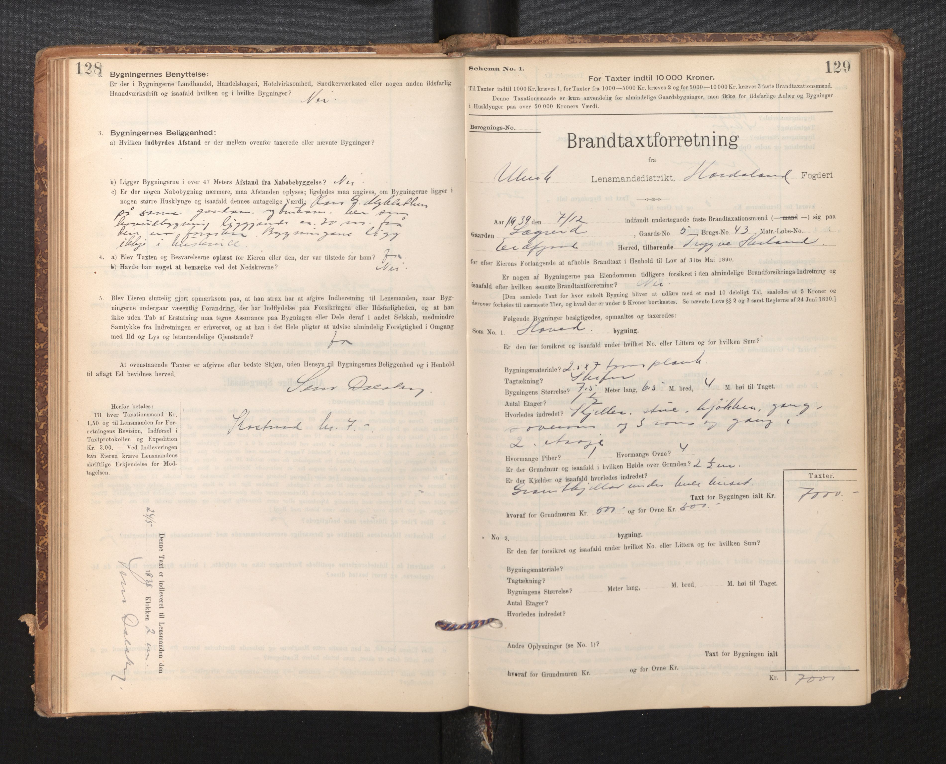 Lensmannen i Ulvik, SAB/A-35601/0012/L0003: Branntakstprotokoll, skjematakst, 1895-1946, p. 128-129