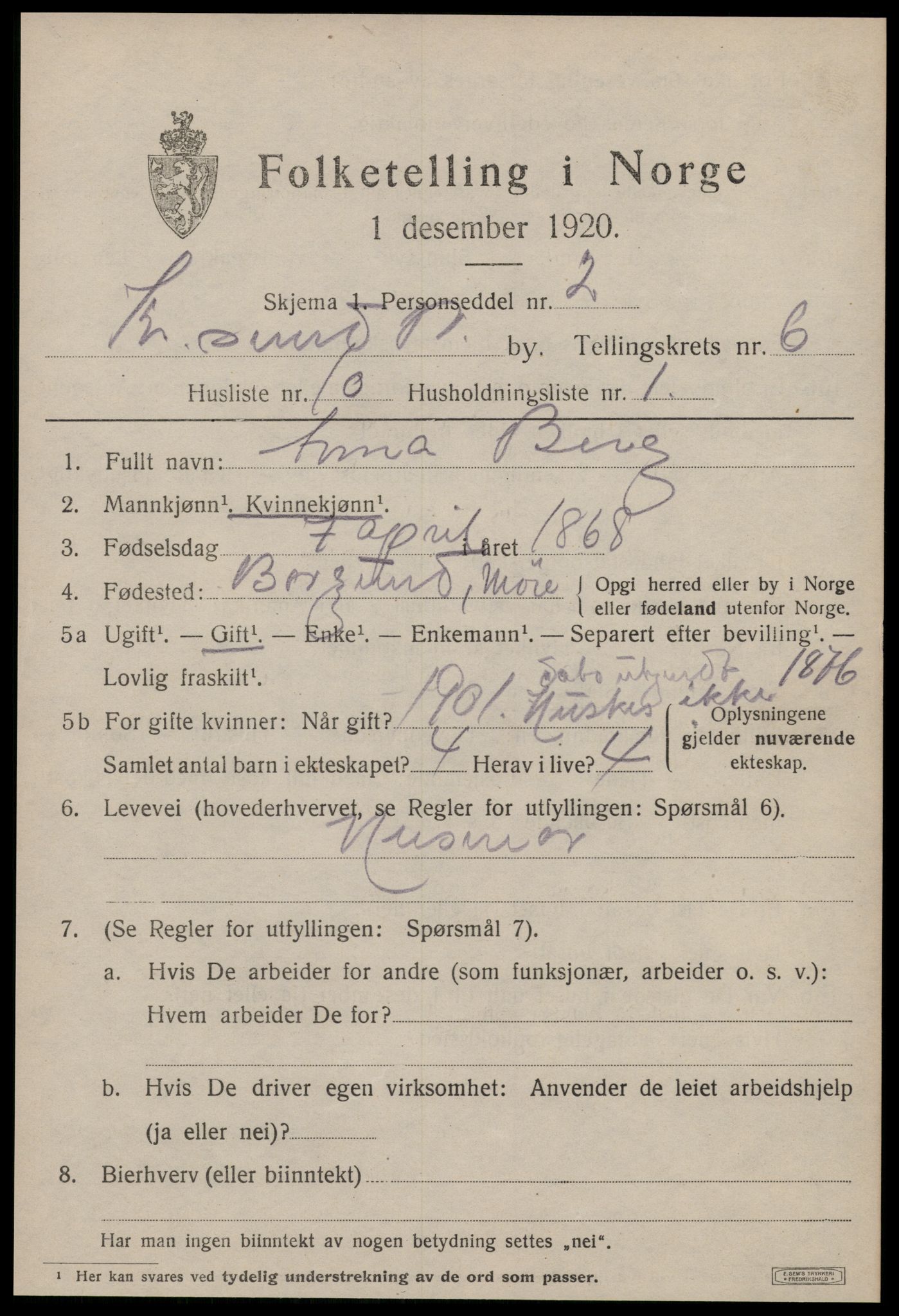 SAT, 1920 census for Kristiansund, 1920, p. 17157