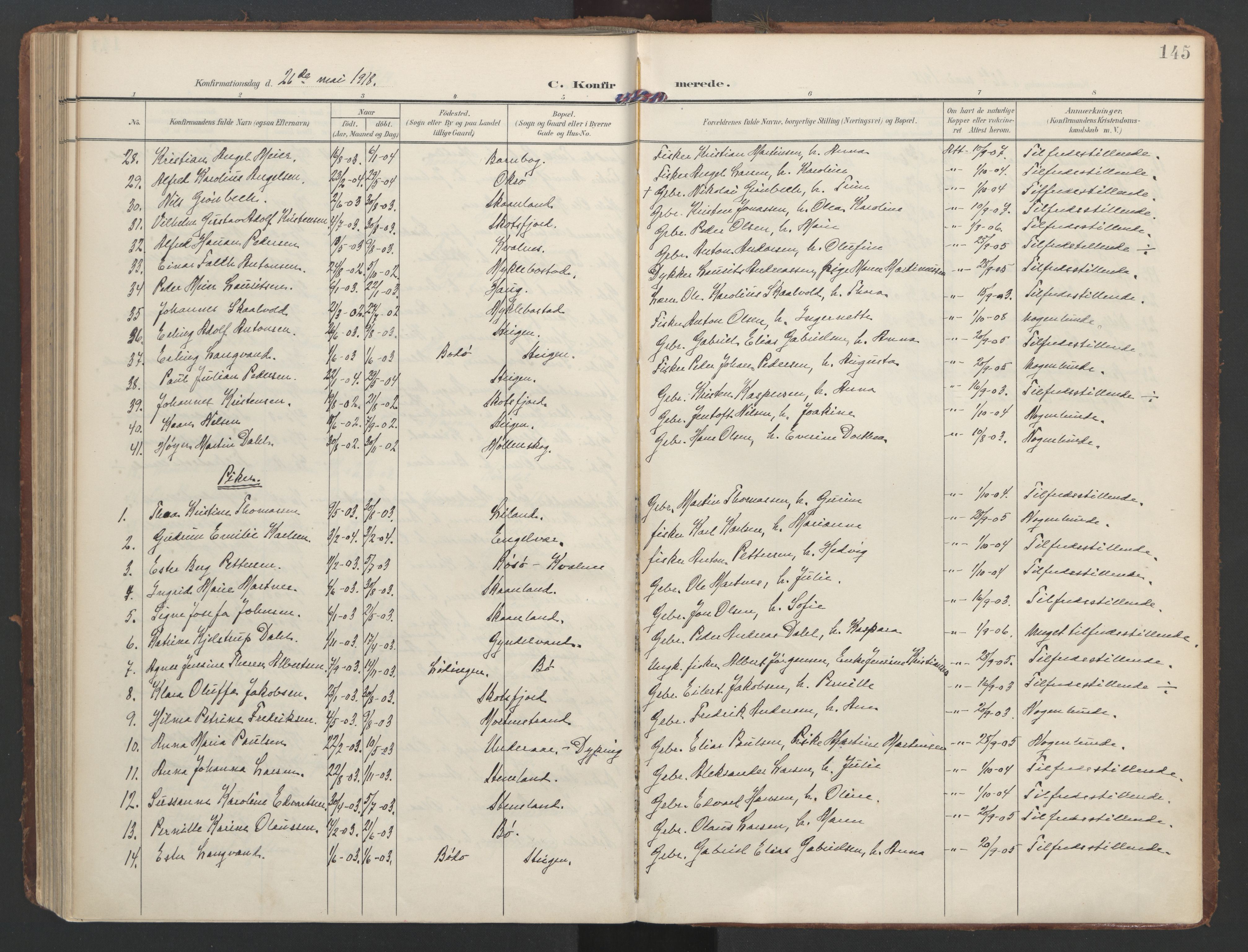 Ministerialprotokoller, klokkerbøker og fødselsregistre - Nordland, AV/SAT-A-1459/855/L0805: Parish register (official) no. 855A13, 1906-1920, p. 145