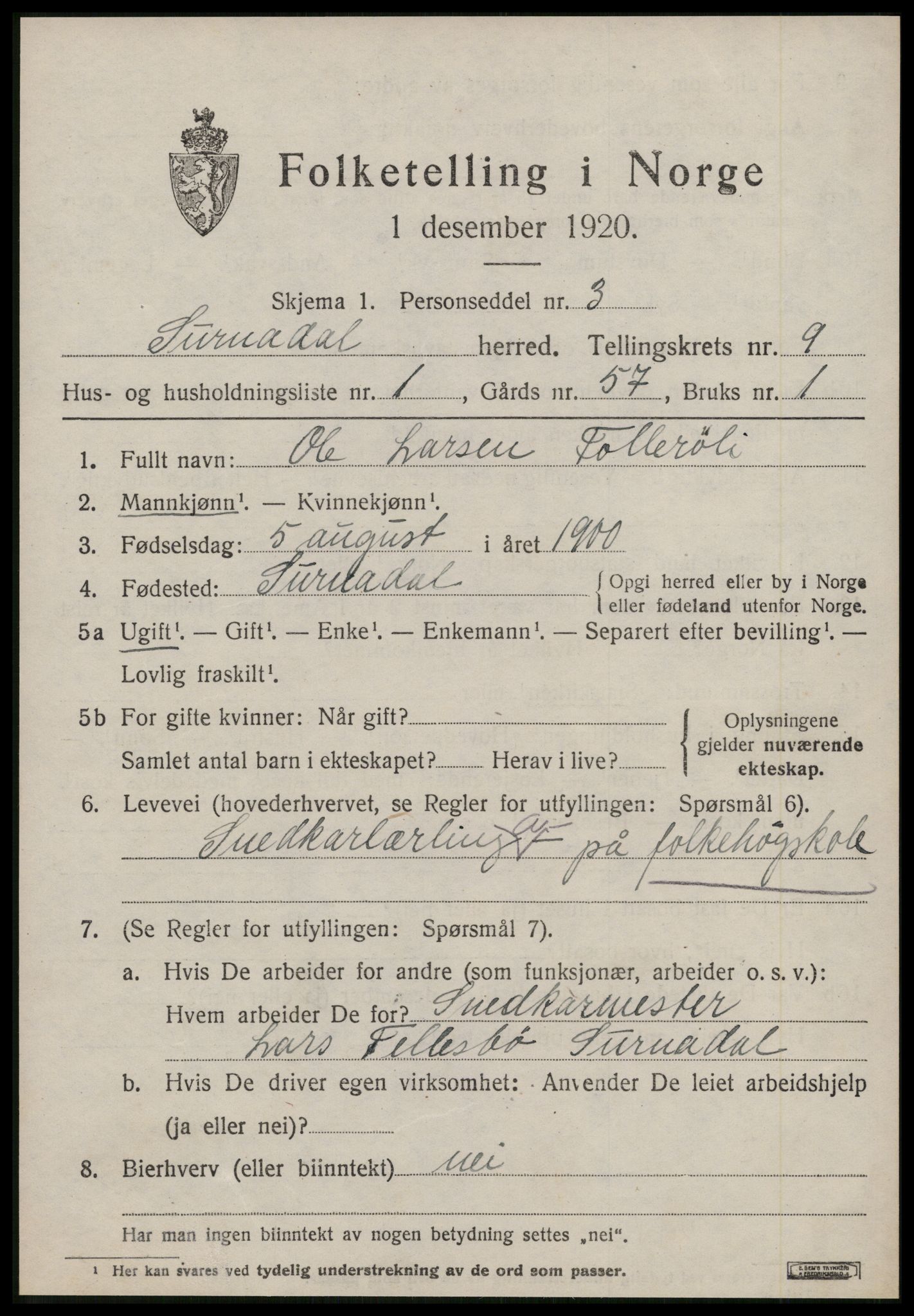 SAT, 1920 census for Surnadal, 1920, p. 6361