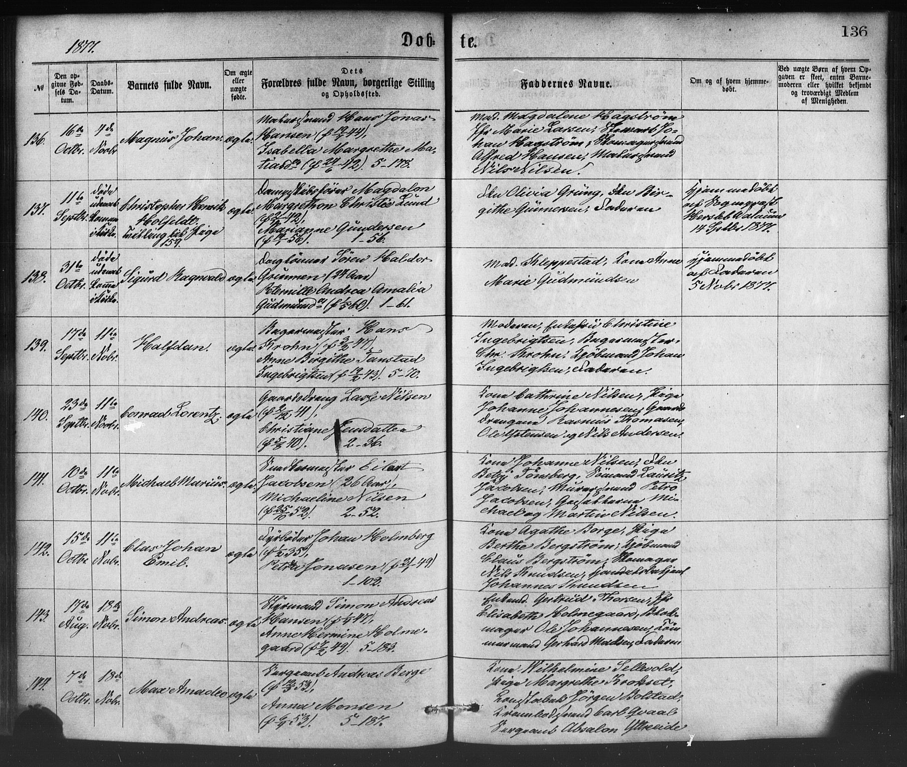 Nykirken Sokneprestembete, SAB/A-77101/H/Haa/L0016: Parish register (official) no. B 3, 1870-1884, p. 136