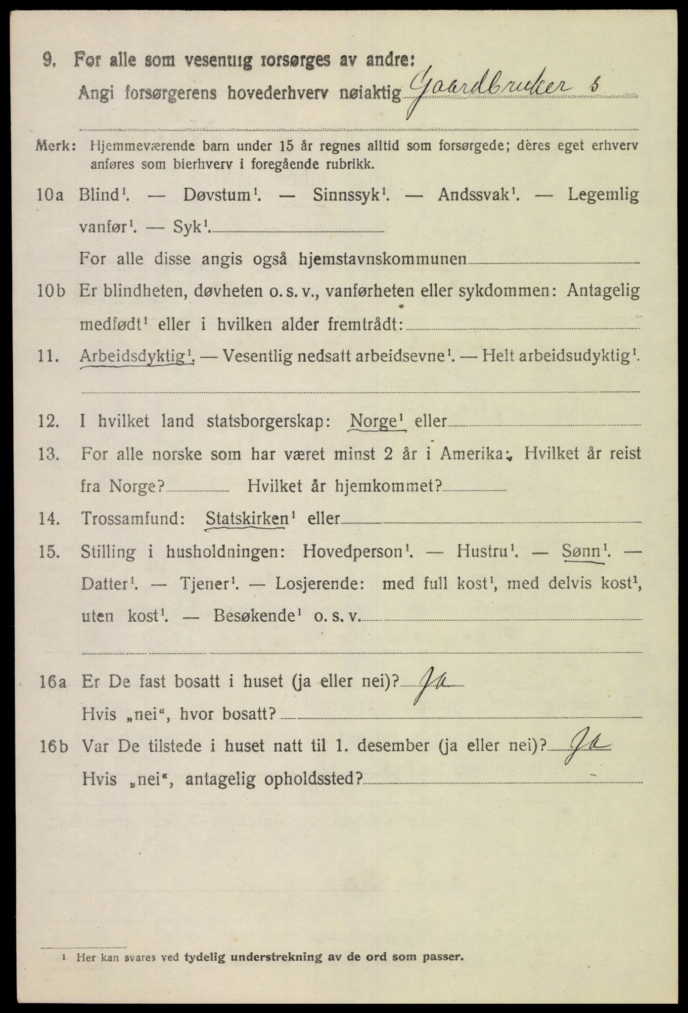 SAK, 1920 census for Bjelland, 1920, p. 1478