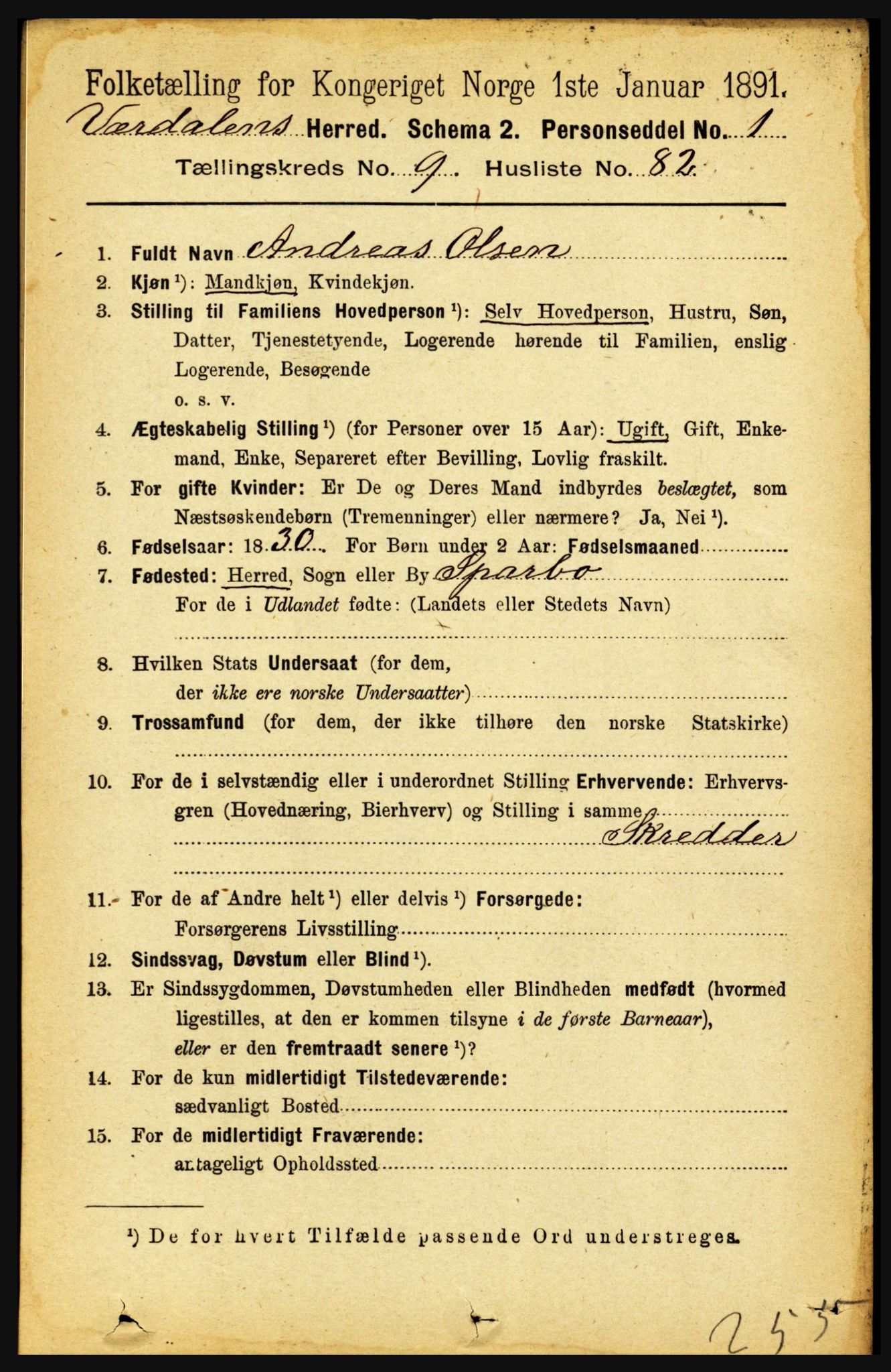 RA, 1891 census for 1721 Verdal, 1891, p. 5526