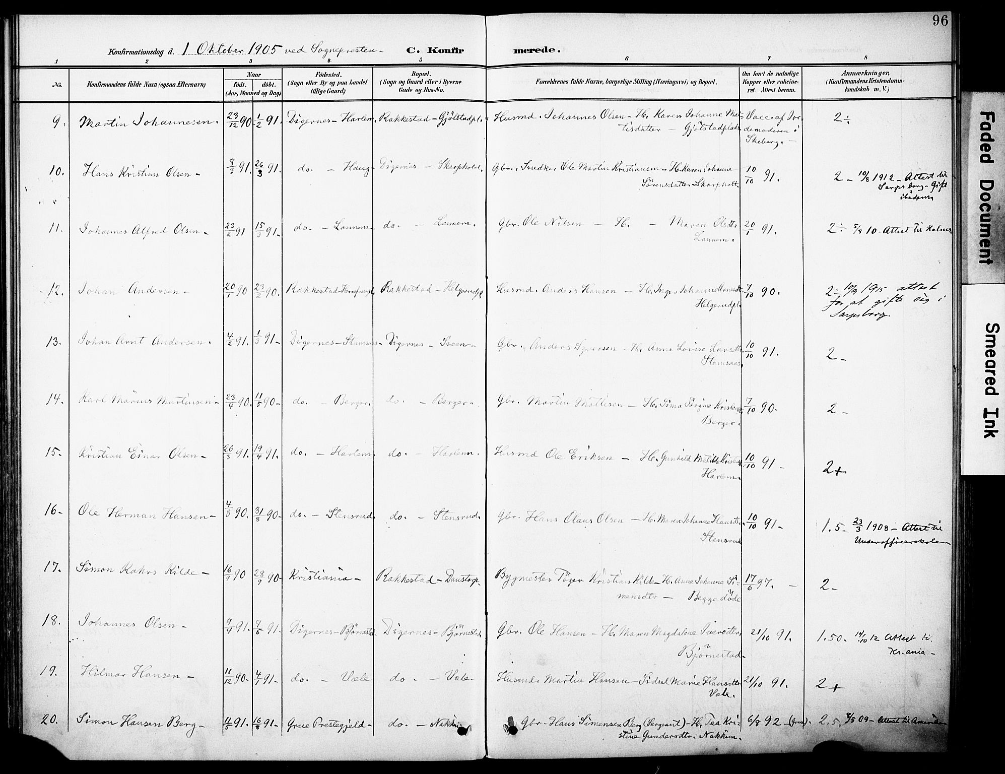 Rakkestad prestekontor Kirkebøker, AV/SAO-A-2008/F/Fb/L0002: Parish register (official) no. II 2, 1900-1920, p. 96