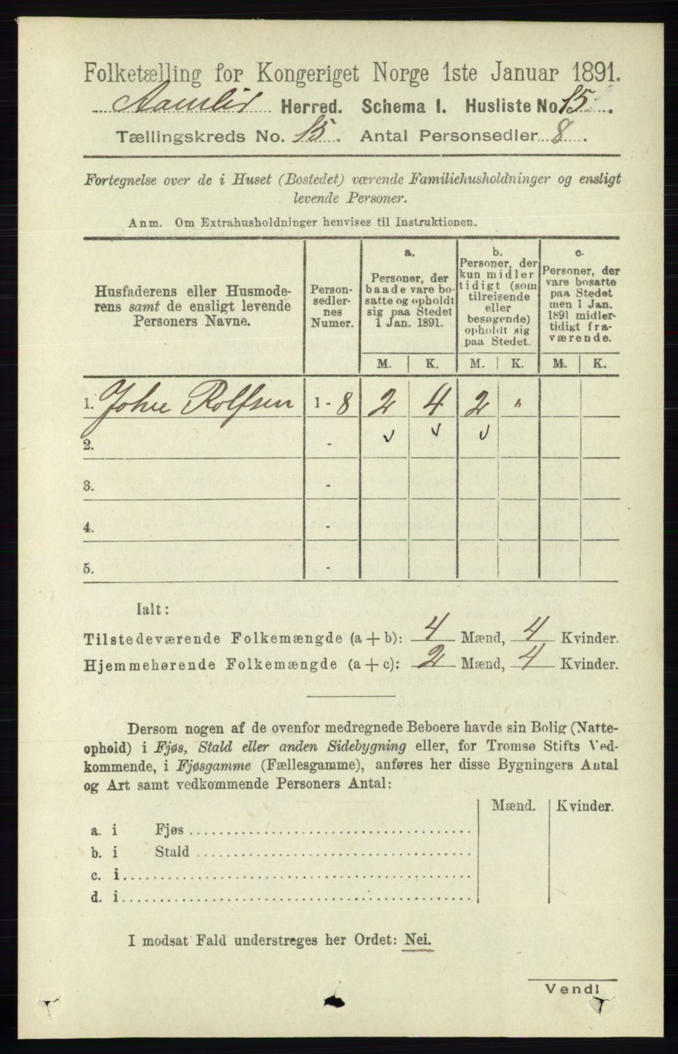 RA, 1891 census for 0929 Åmli, 1891, p. 2534