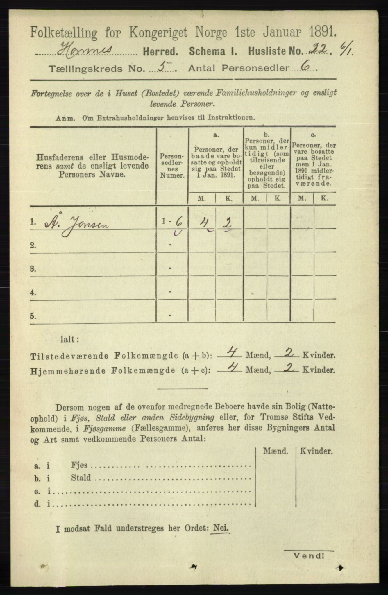 RA, 1891 census for 0936 Hornnes, 1891, p. 1345