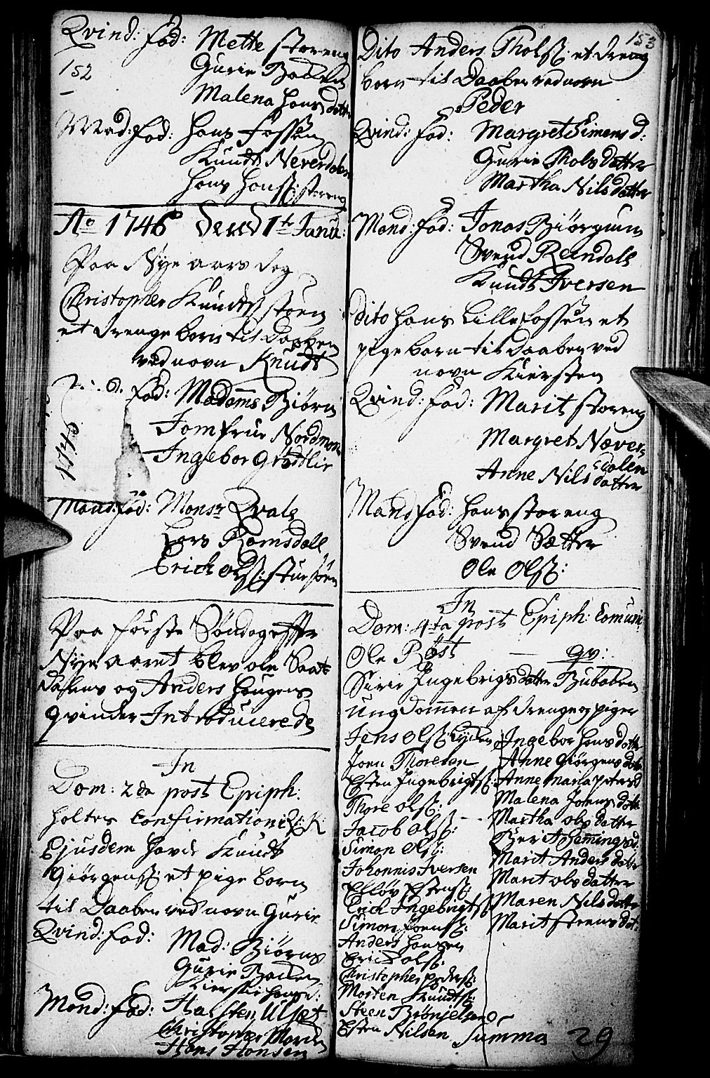 Kvikne prestekontor, SAH/PREST-064/H/Ha/Haa/L0001: Parish register (official) no. 1, 1740-1756, p. 152-153