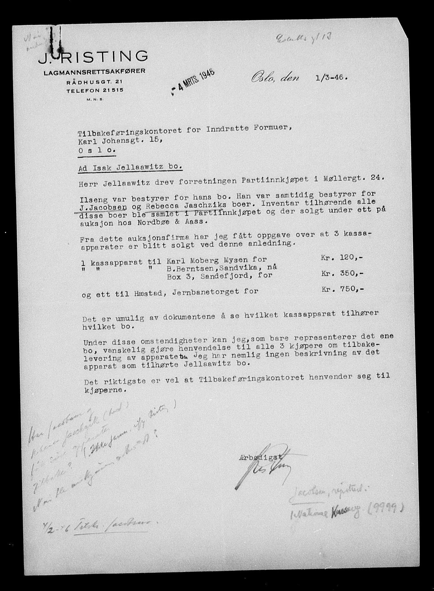 Justisdepartementet, Tilbakeføringskontoret for inndratte formuer, AV/RA-S-1564/H/Hc/Hcc/L0948: --, 1945-1947, p. 48
