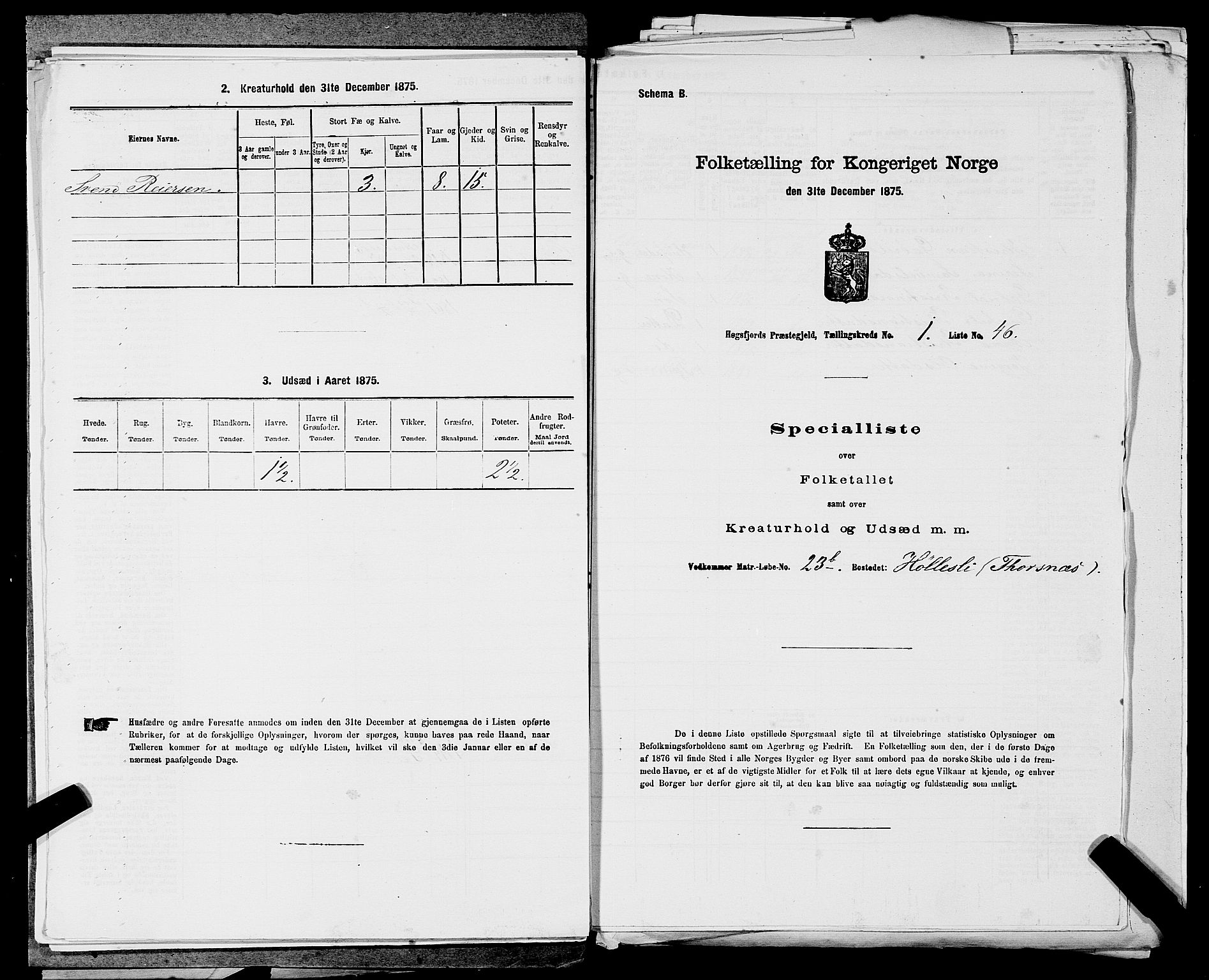 SAST, 1875 census for 1128P Høgsfjord, 1875, p. 160