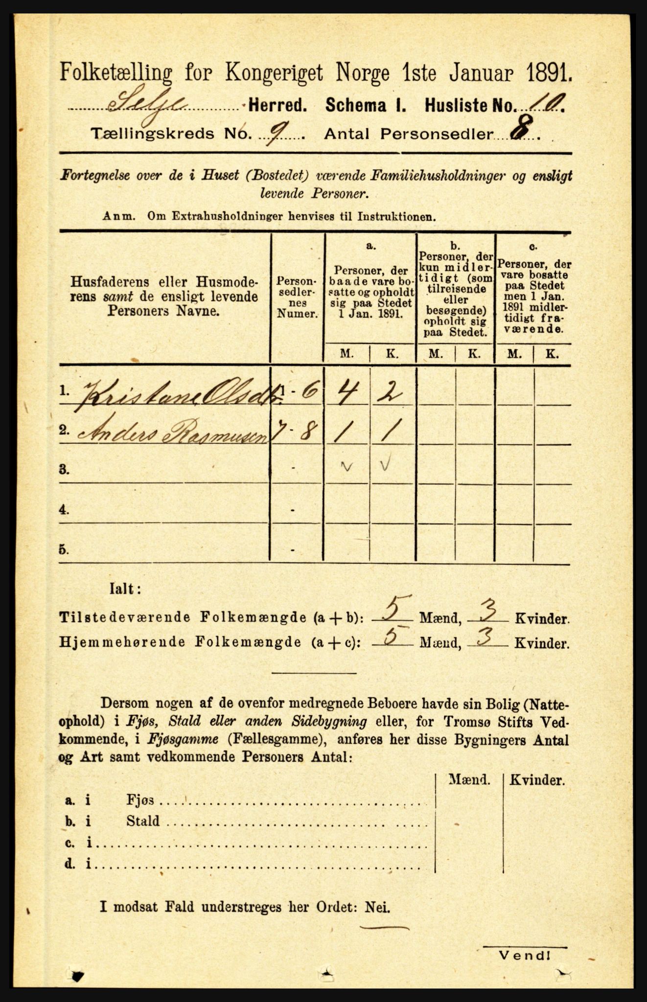 RA, 1891 census for 1441 Selje, 1891, p. 2657