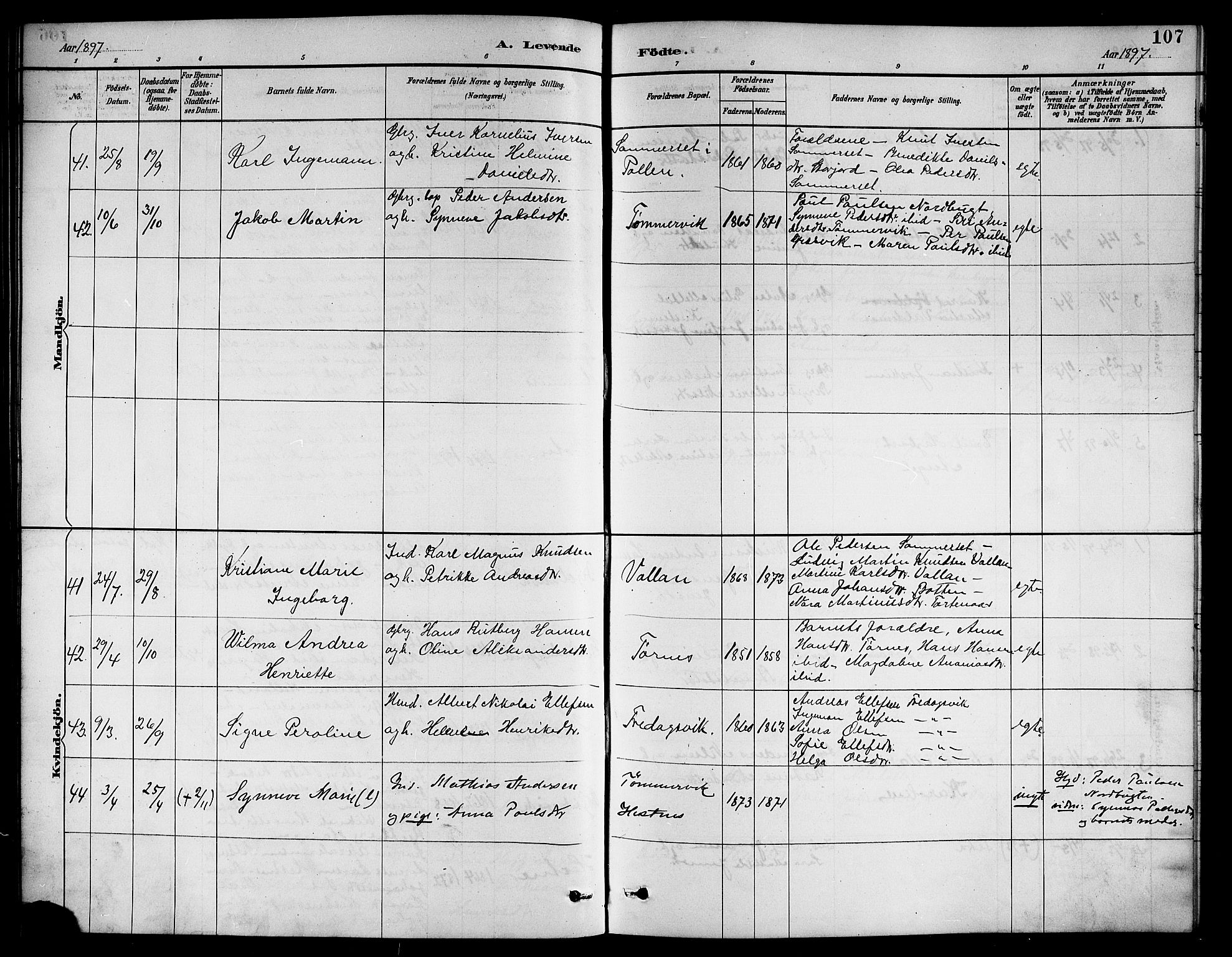 Ministerialprotokoller, klokkerbøker og fødselsregistre - Nordland, AV/SAT-A-1459/861/L0876: Parish register (copy) no. 861C02, 1887-1903, p. 107