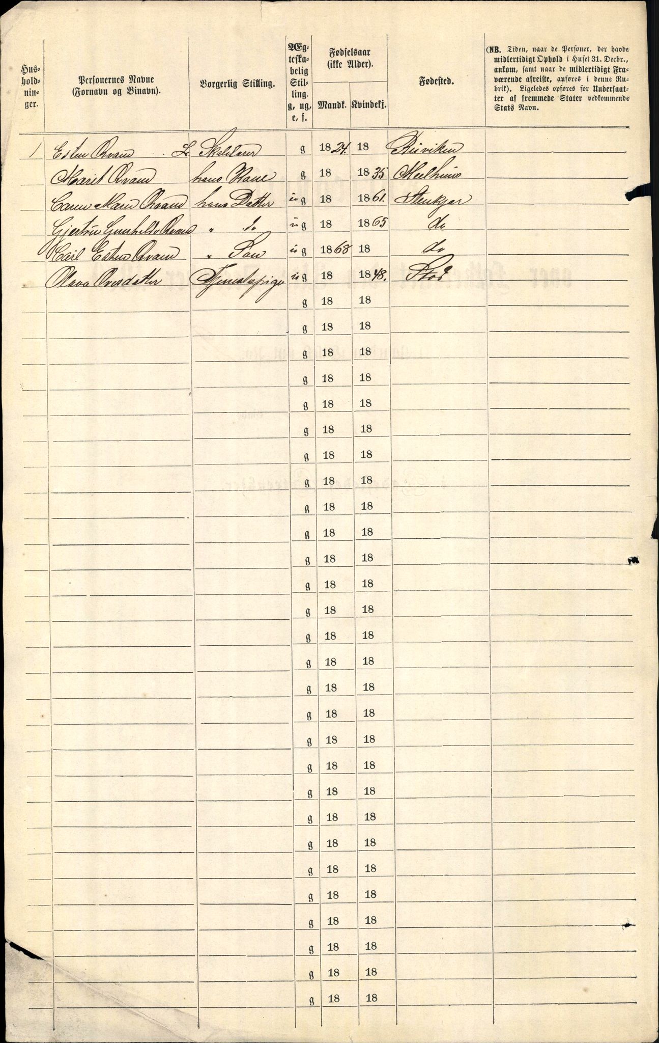 RA, 1870 census for 1702 Steinkjer, 1870, p. 7