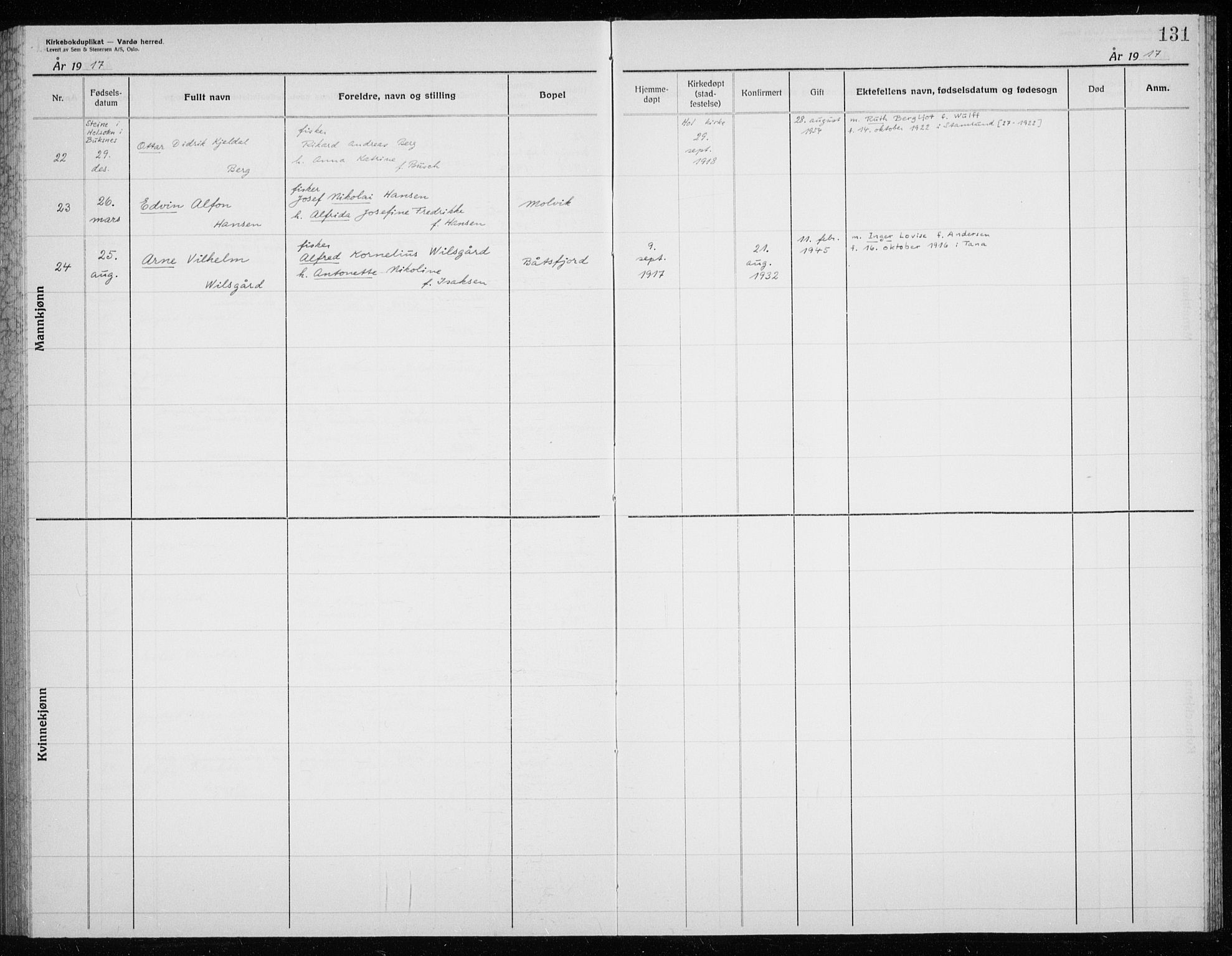 Vardø sokneprestkontor, SATØ/S-1332/H/Hc/L0006kirkerekon: Other parish register no. 6, 1900-1925, p. 131