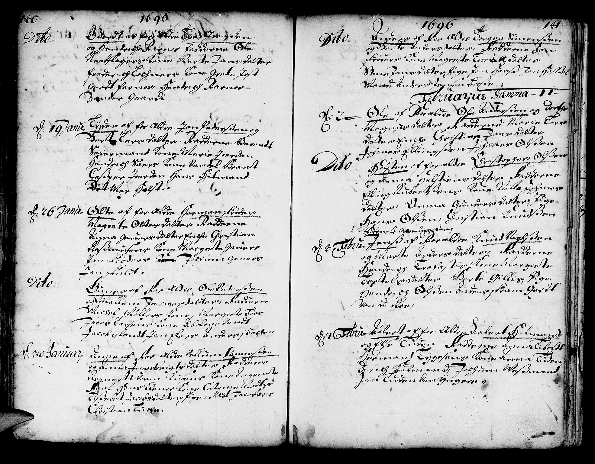 Korskirken sokneprestembete, AV/SAB-A-76101/H/Haa/L0002: Parish register (official) no. A 2, 1688-1697, p. 140-141