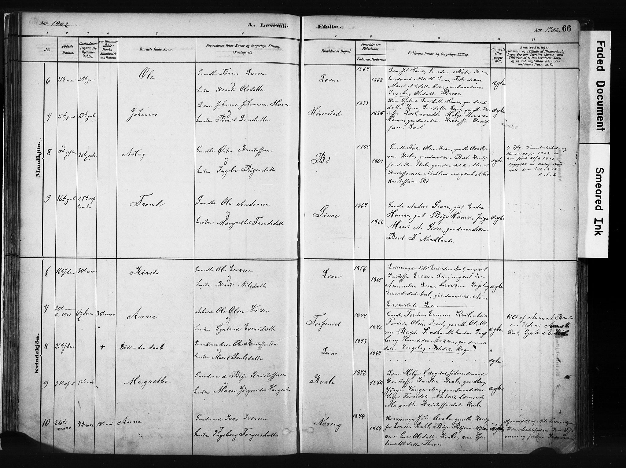 Vang prestekontor, Valdres, SAH/PREST-140/H/Ha/L0008: Parish register (official) no. 8, 1882-1910, p. 66