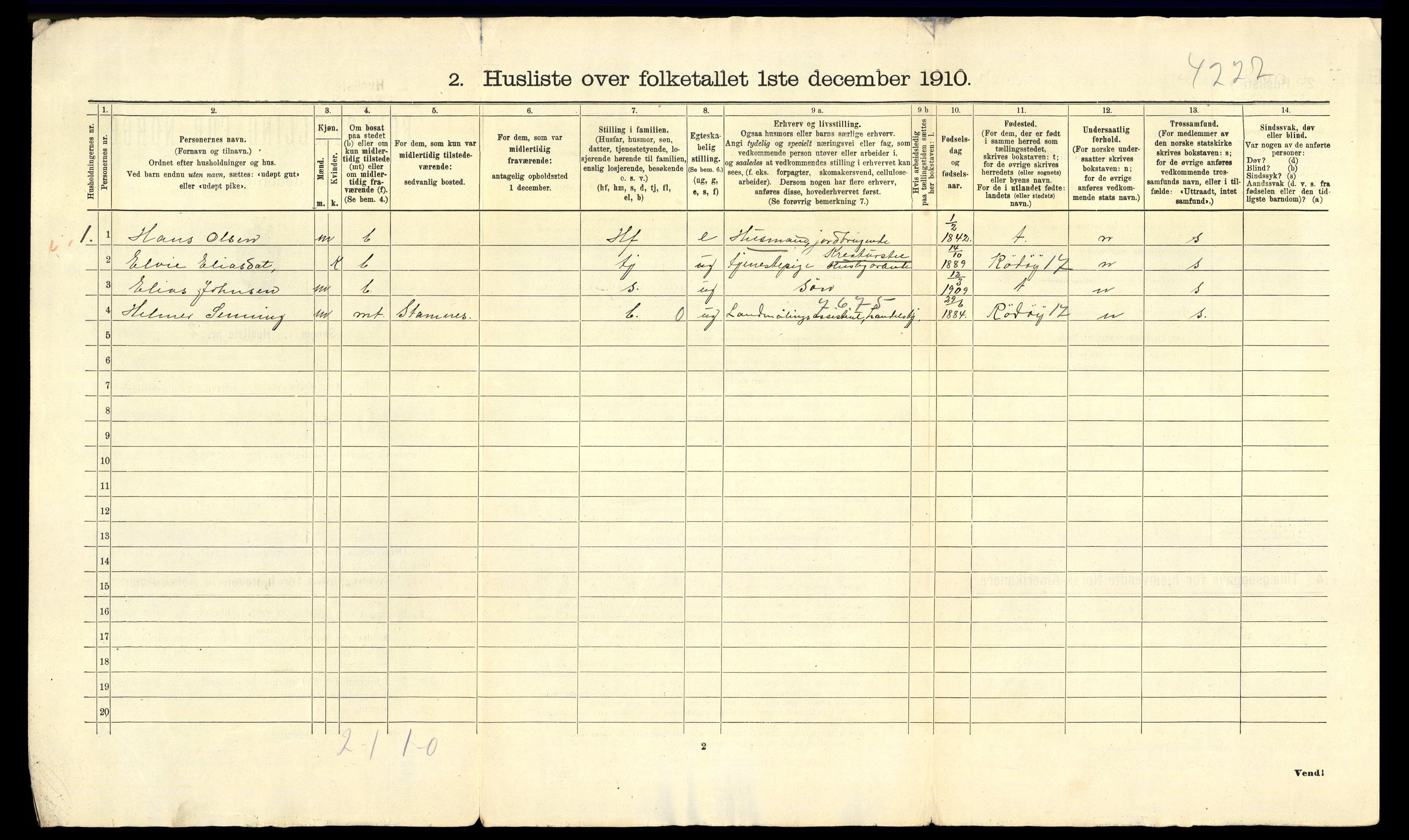 RA, 1910 census for Nesna, 1910, p. 51