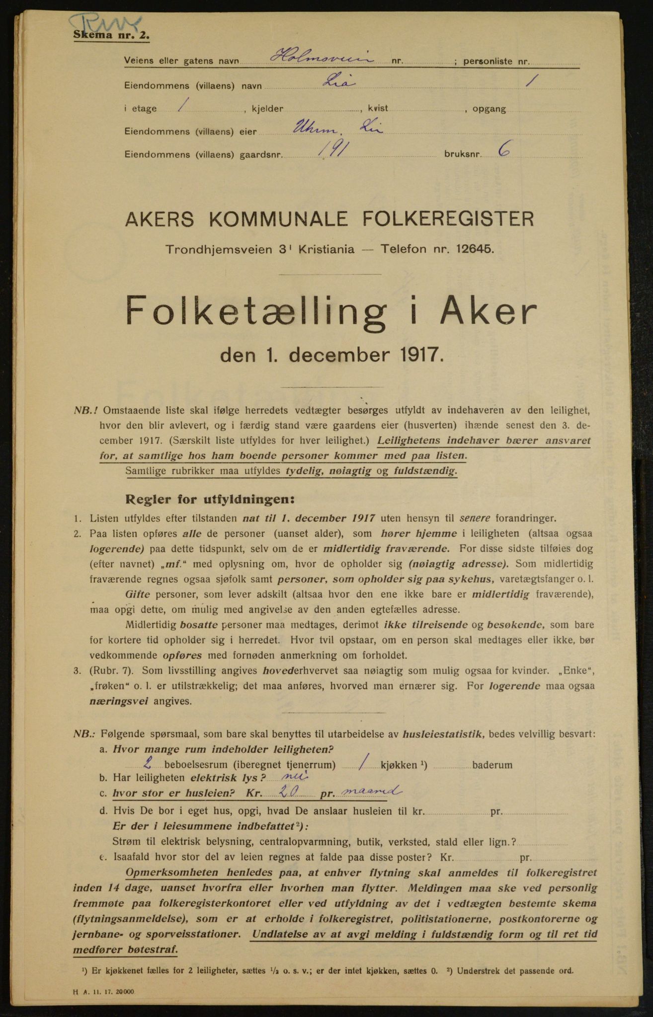 OBA, Municipal Census 1917 for Aker, 1917, p. 16331