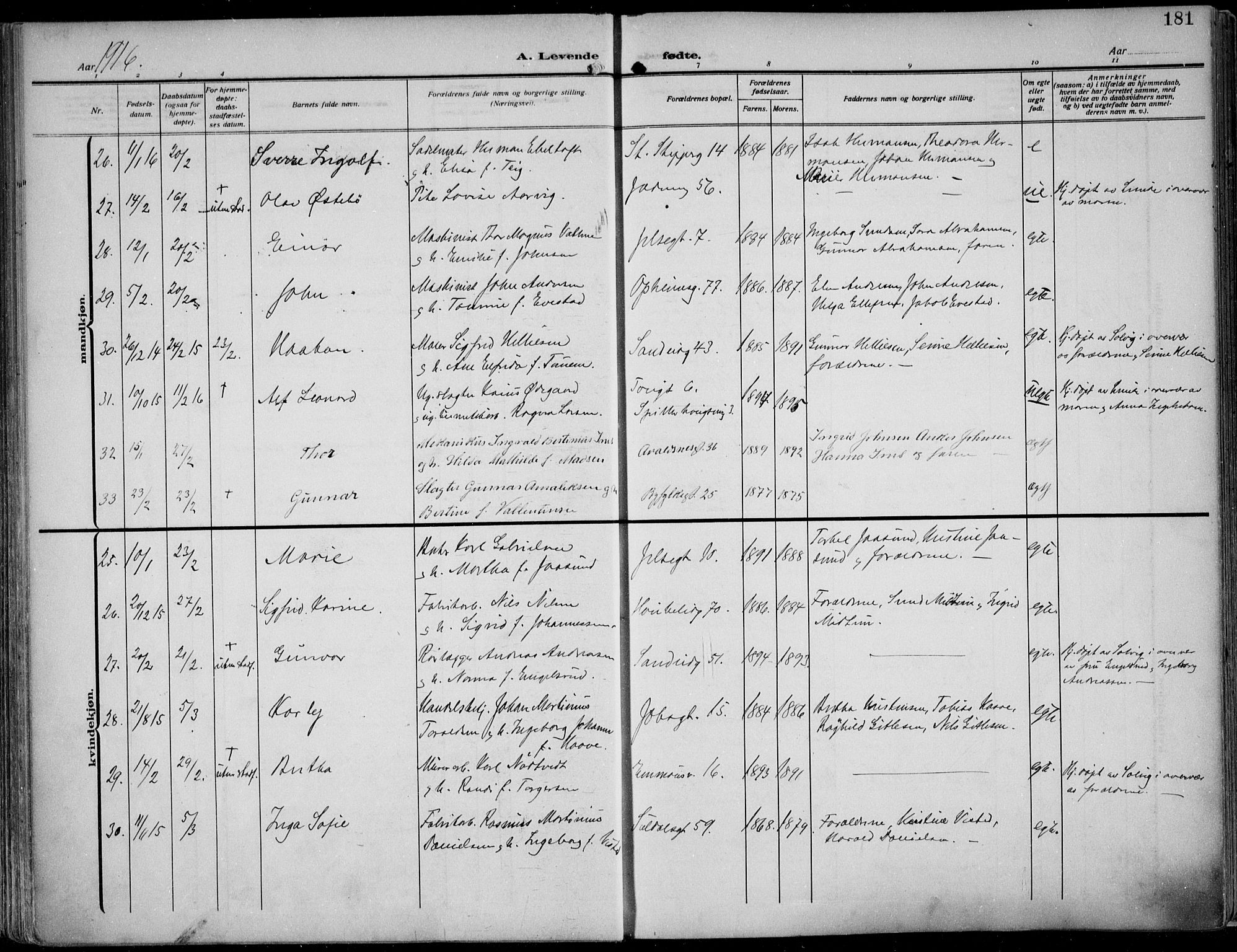 St. Johannes sokneprestkontor, AV/SAST-A-101814/002/B/L0002: Parish register (official) no. A 9, 1911-1921, p. 181
