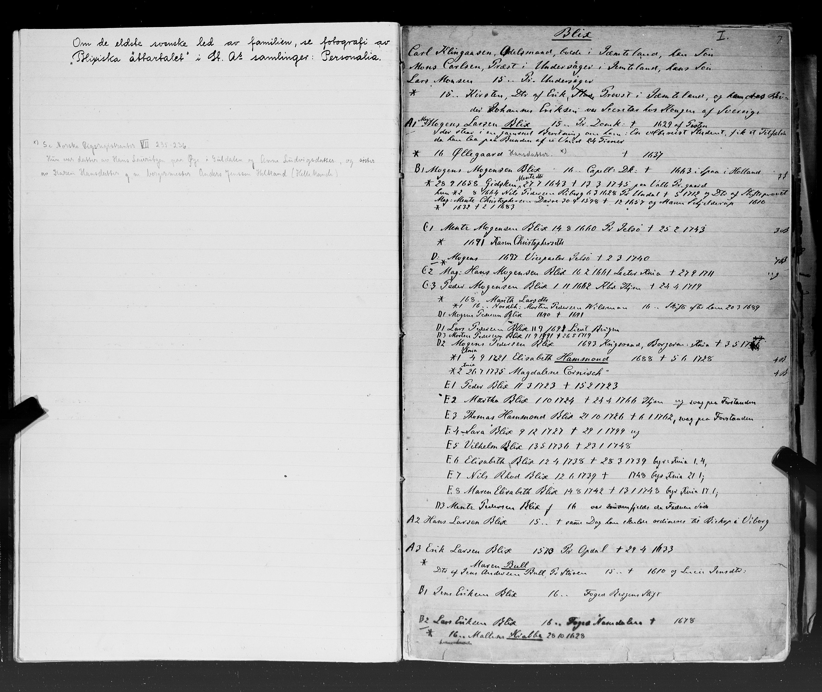Hornemans samlinger, SAT/PA-X/A/L0015: A - K, 1600-1886