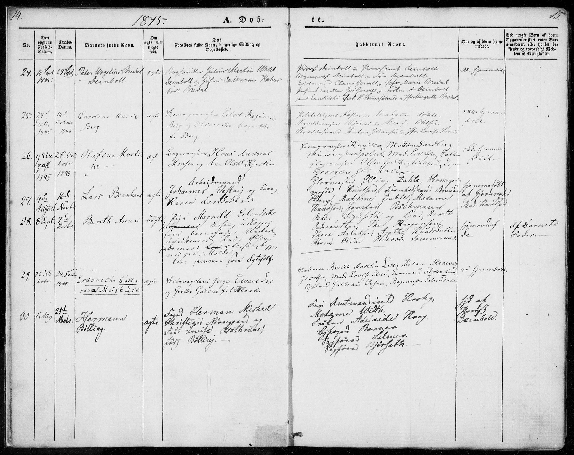 Ministerialprotokoller, klokkerbøker og fødselsregistre - Møre og Romsdal, SAT/A-1454/558/L0689: Parish register (official) no. 558A03, 1843-1872, p. 14-15