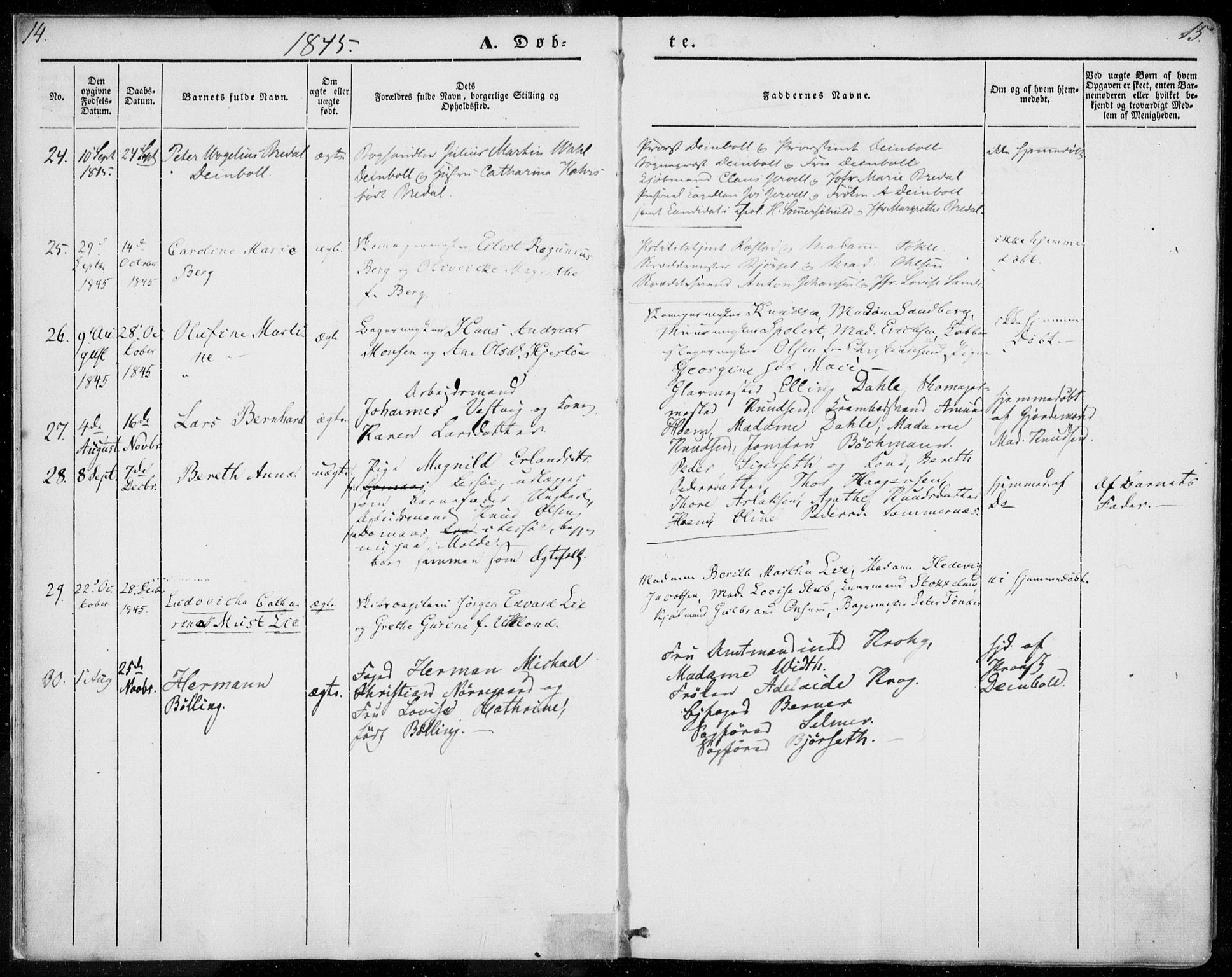 Ministerialprotokoller, klokkerbøker og fødselsregistre - Møre og Romsdal, AV/SAT-A-1454/558/L0689: Parish register (official) no. 558A03, 1843-1872, p. 14-15