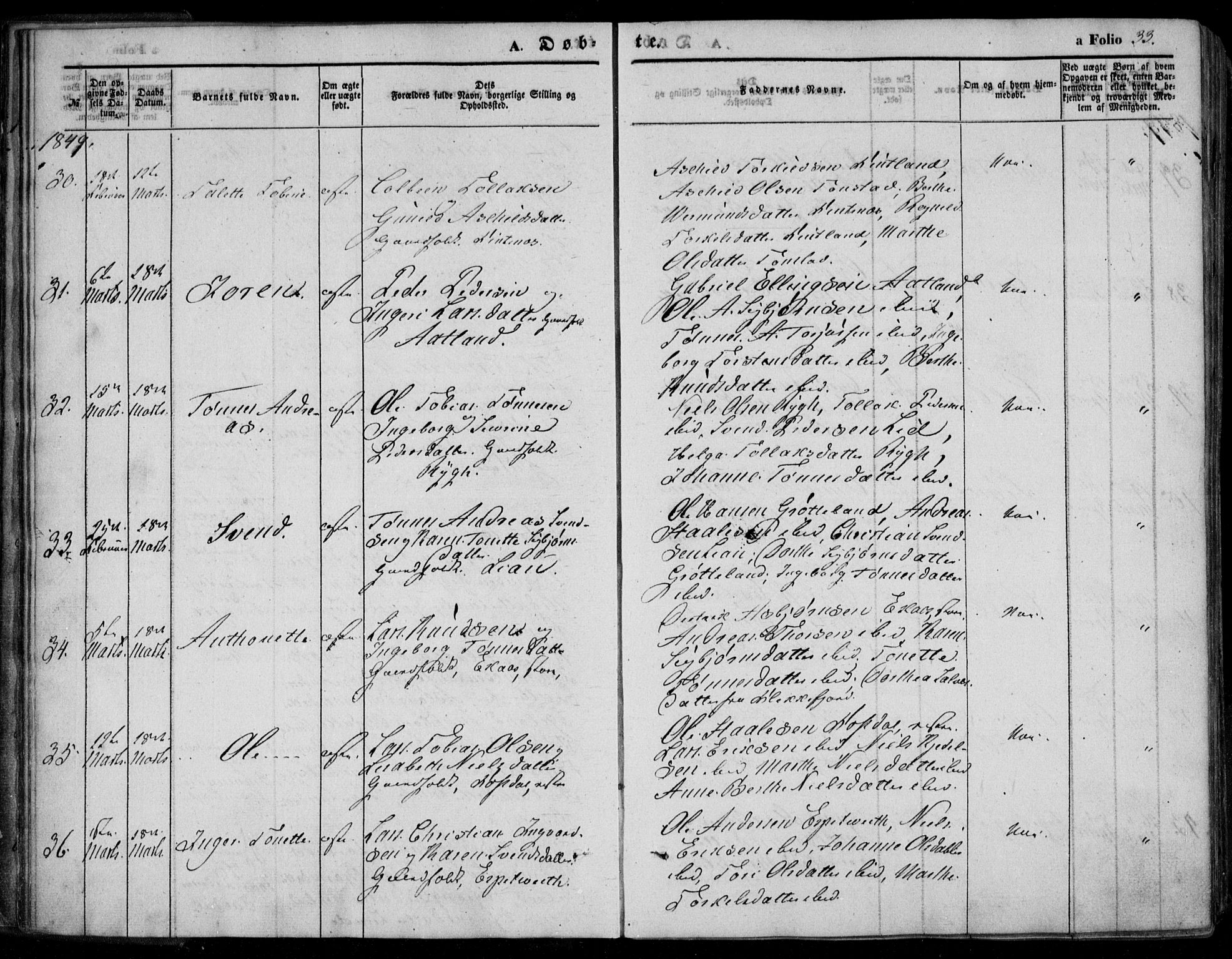 Bakke sokneprestkontor, AV/SAK-1111-0002/F/Fa/Faa/L0005: Parish register (official) no. A 5, 1847-1855, p. 33