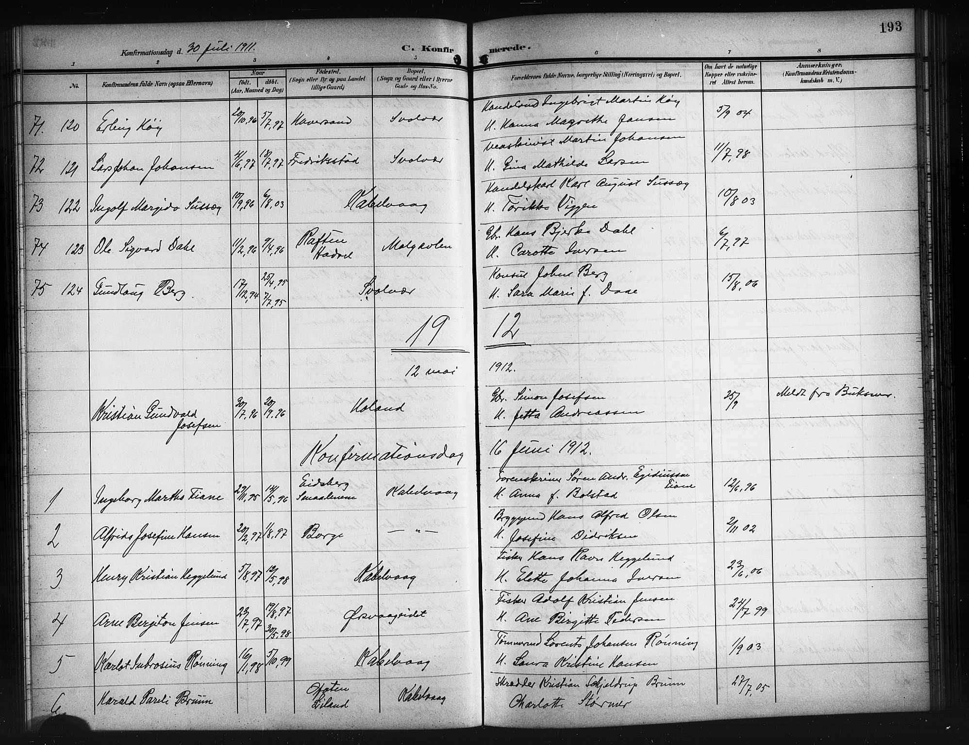 Ministerialprotokoller, klokkerbøker og fødselsregistre - Nordland, SAT/A-1459/874/L1079: Parish register (copy) no. 874C08, 1907-1915, p. 193