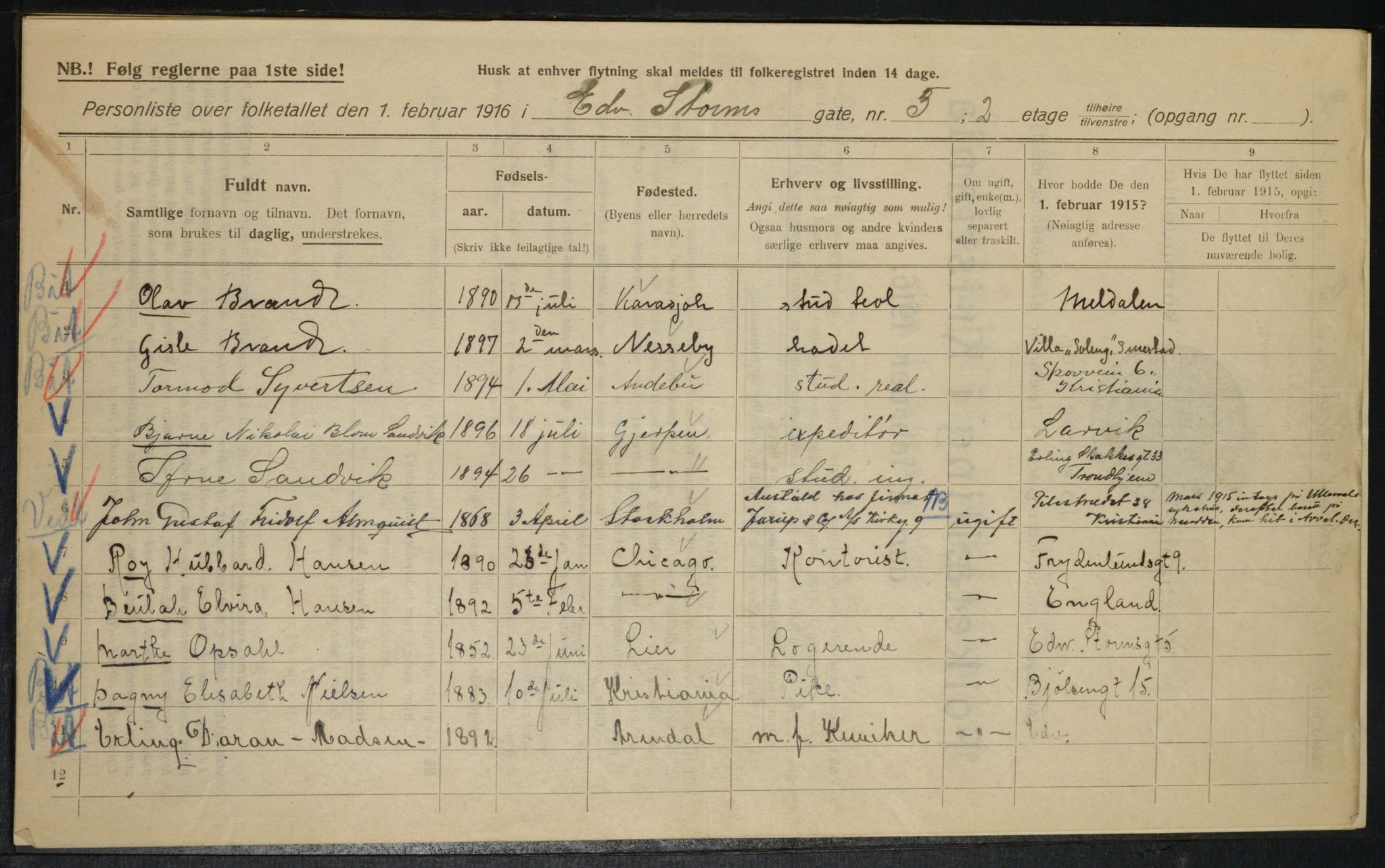 OBA, Municipal Census 1916 for Kristiania, 1916, p. 18938