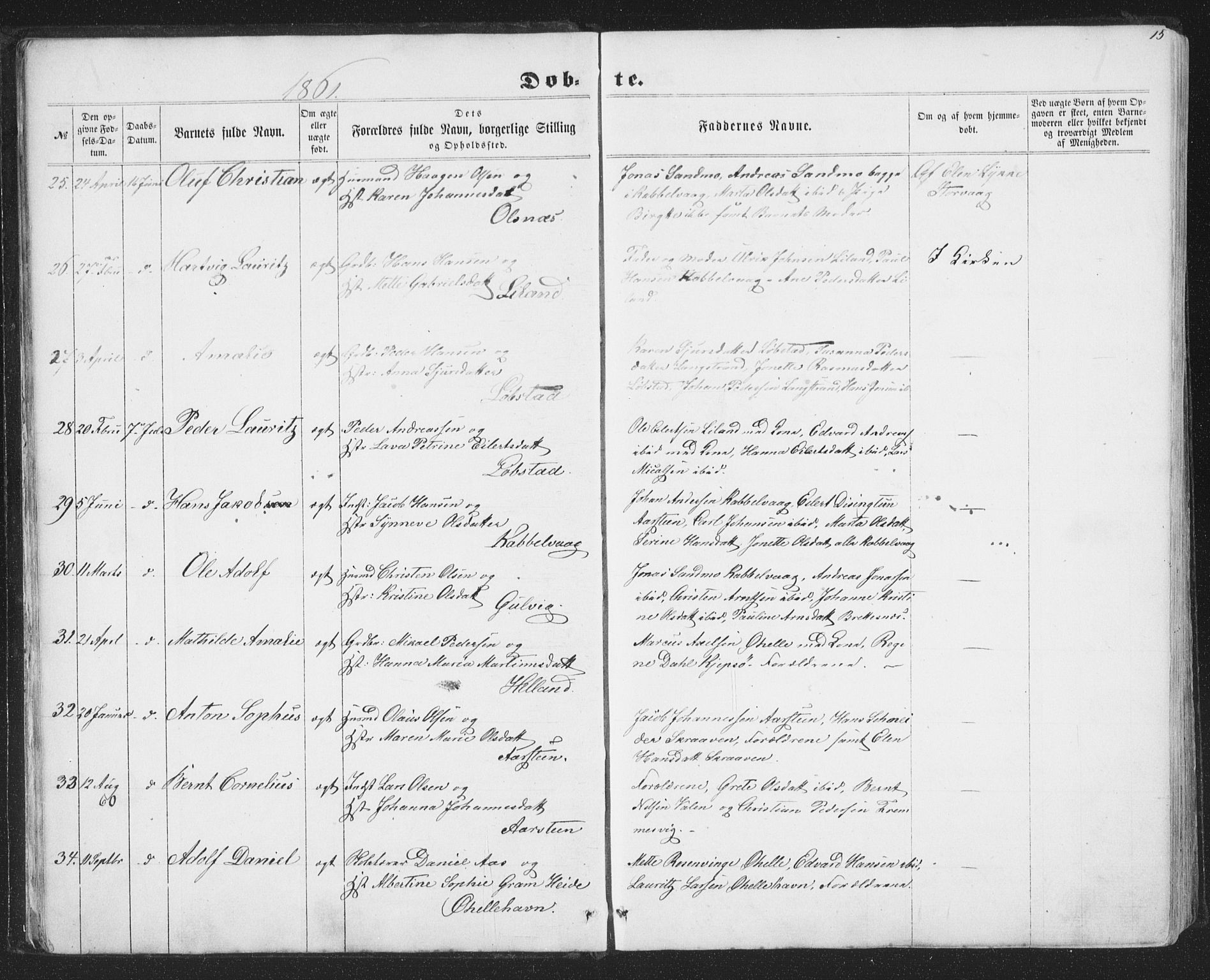 Ministerialprotokoller, klokkerbøker og fødselsregistre - Nordland, AV/SAT-A-1459/874/L1073: Parish register (copy) no. 874C02, 1860-1870, p. 15