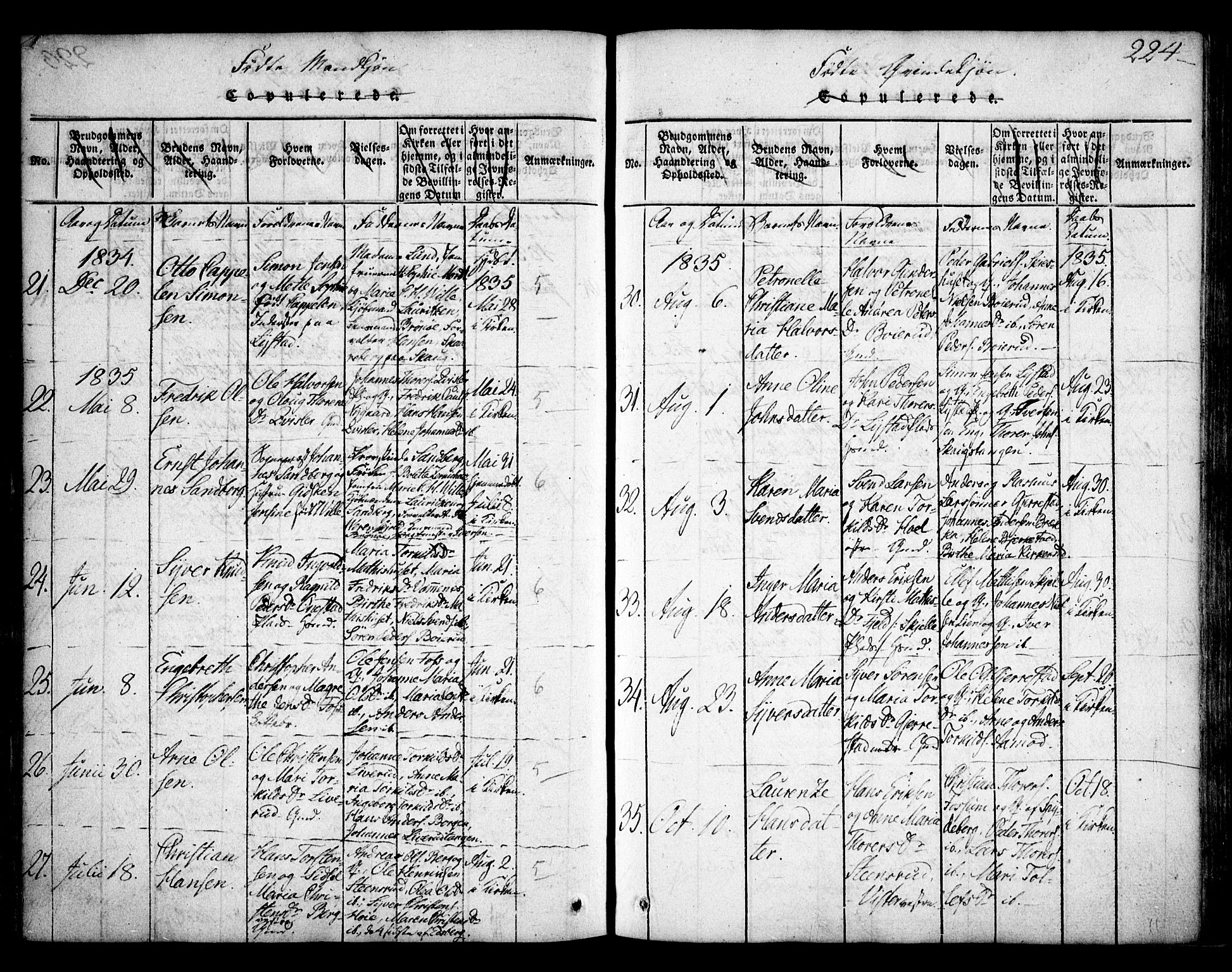 Skiptvet prestekontor Kirkebøker, SAO/A-20009/F/Fa/L0005: Parish register (official) no. 5, 1814-1838, p. 224