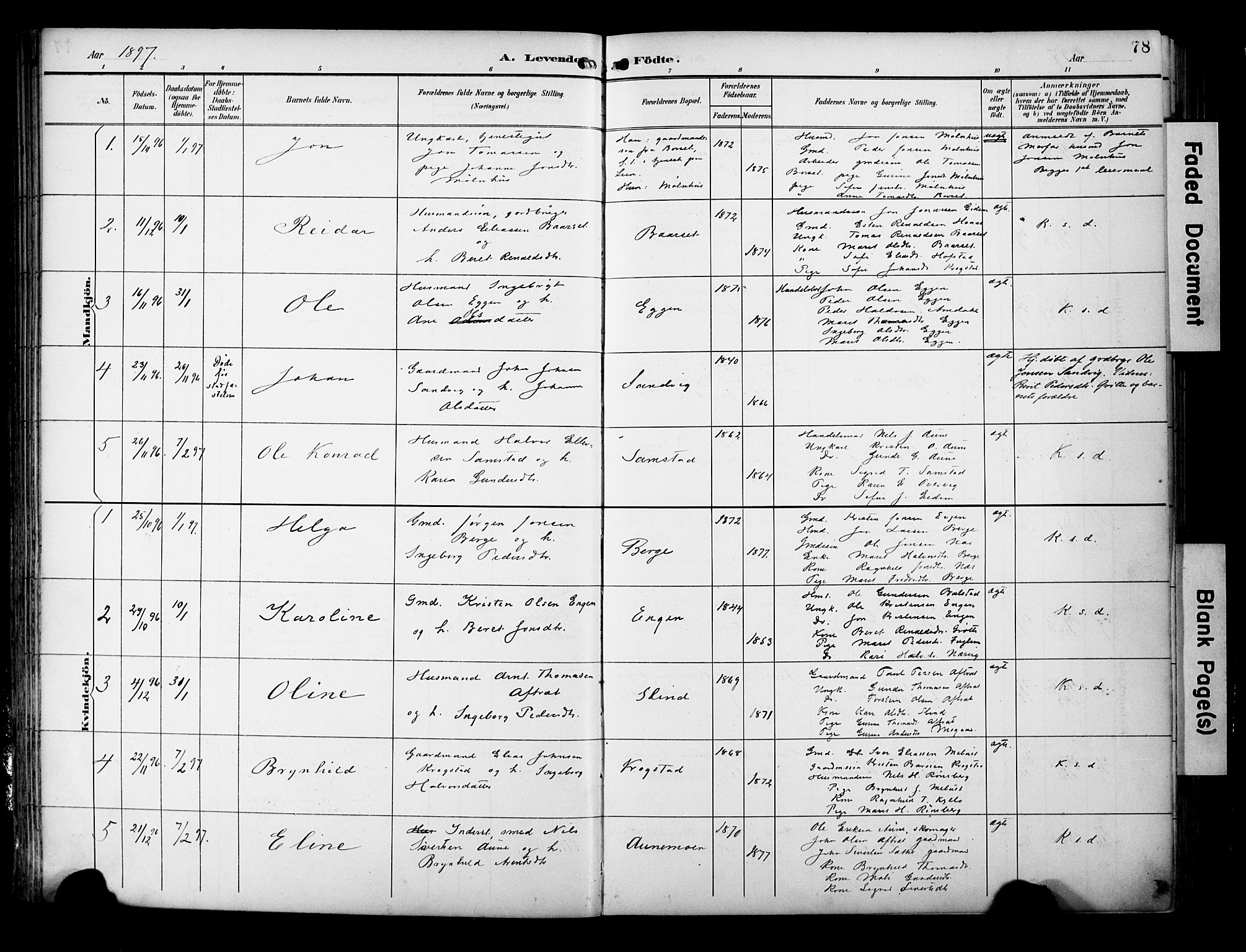 Ministerialprotokoller, klokkerbøker og fødselsregistre - Sør-Trøndelag, SAT/A-1456/695/L1149: Parish register (official) no. 695A09, 1891-1902, p. 78