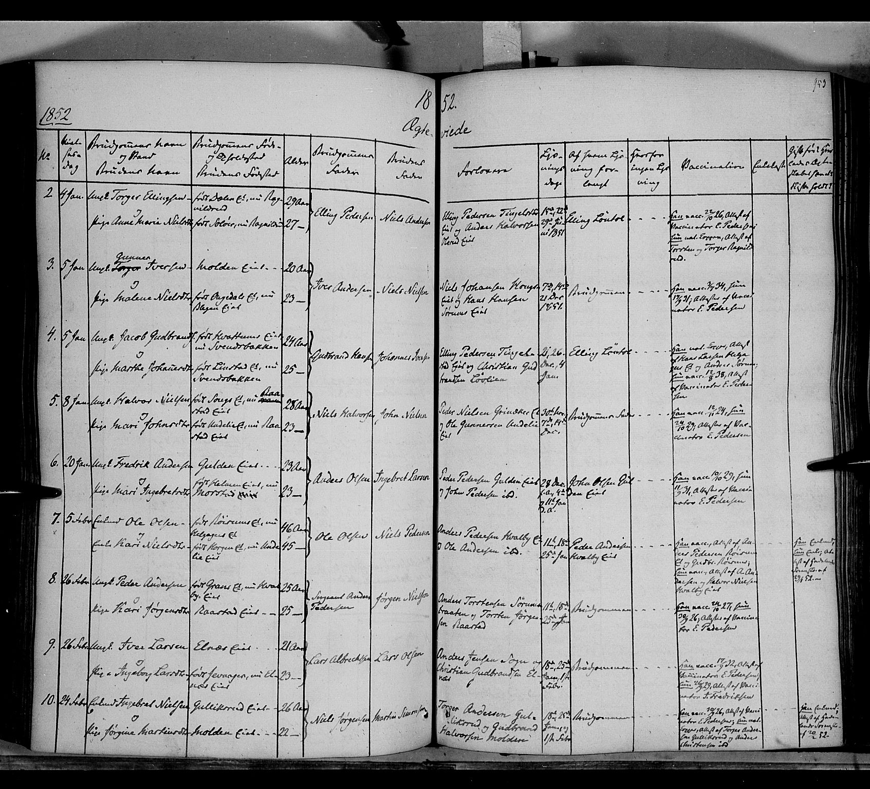 Gran prestekontor, SAH/PREST-112/H/Ha/Haa/L0011: Parish register (official) no. 11, 1842-1856, p. 952-953