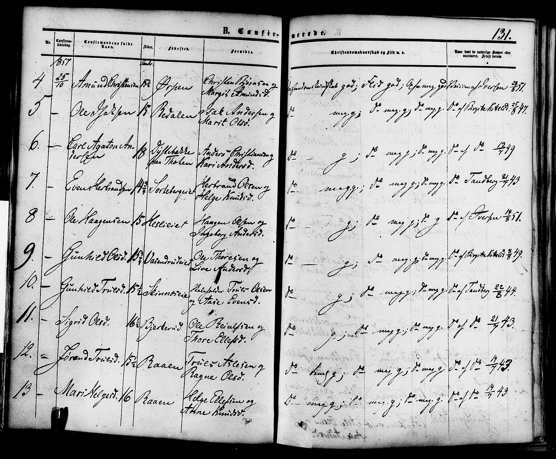 Krødsherad kirkebøker, AV/SAKO-A-19/F/Fa/L0003: Parish register (official) no. 3, 1851-1872, p. 131