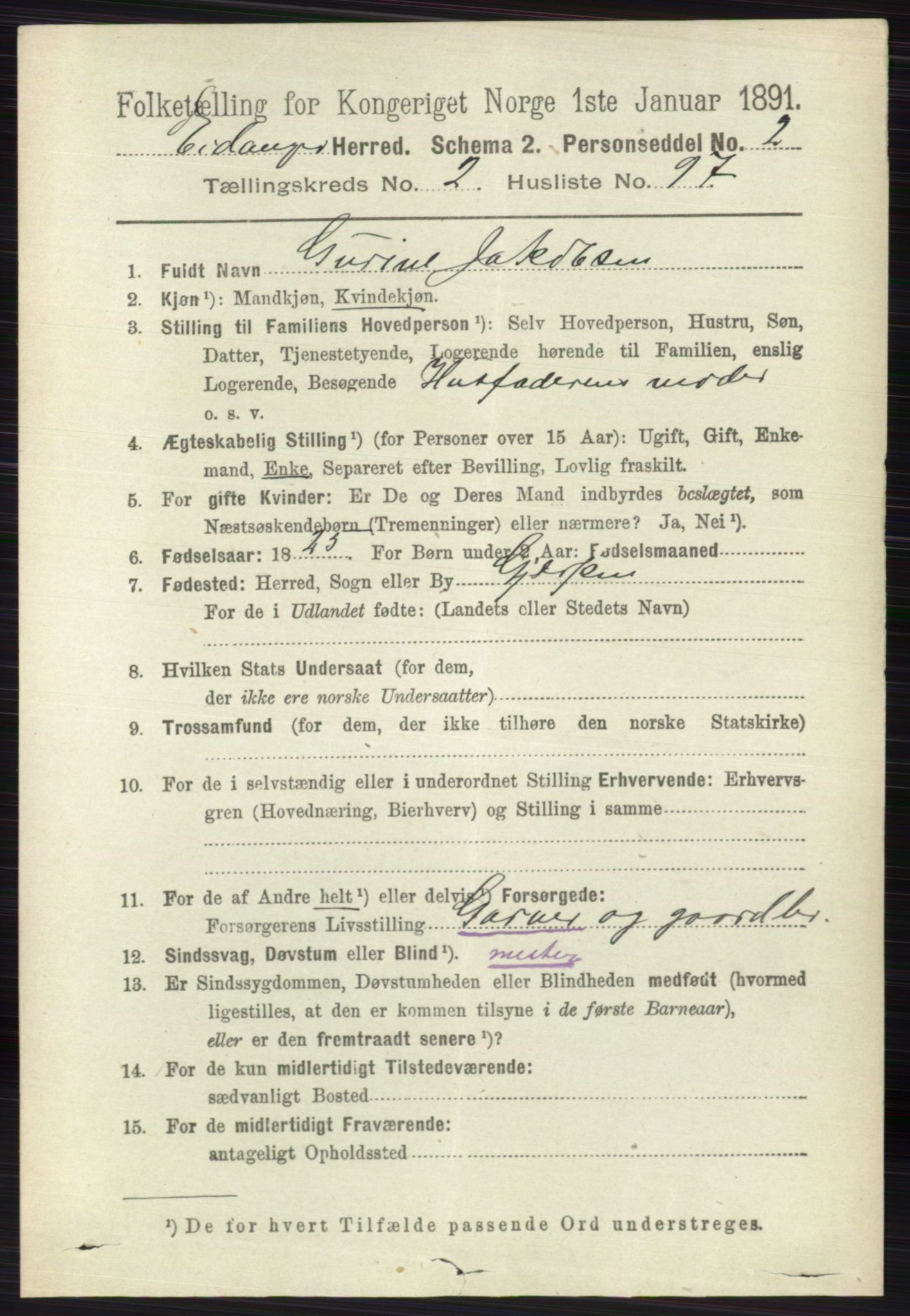 RA, 1891 census for 0813 Eidanger, 1891, p. 1438