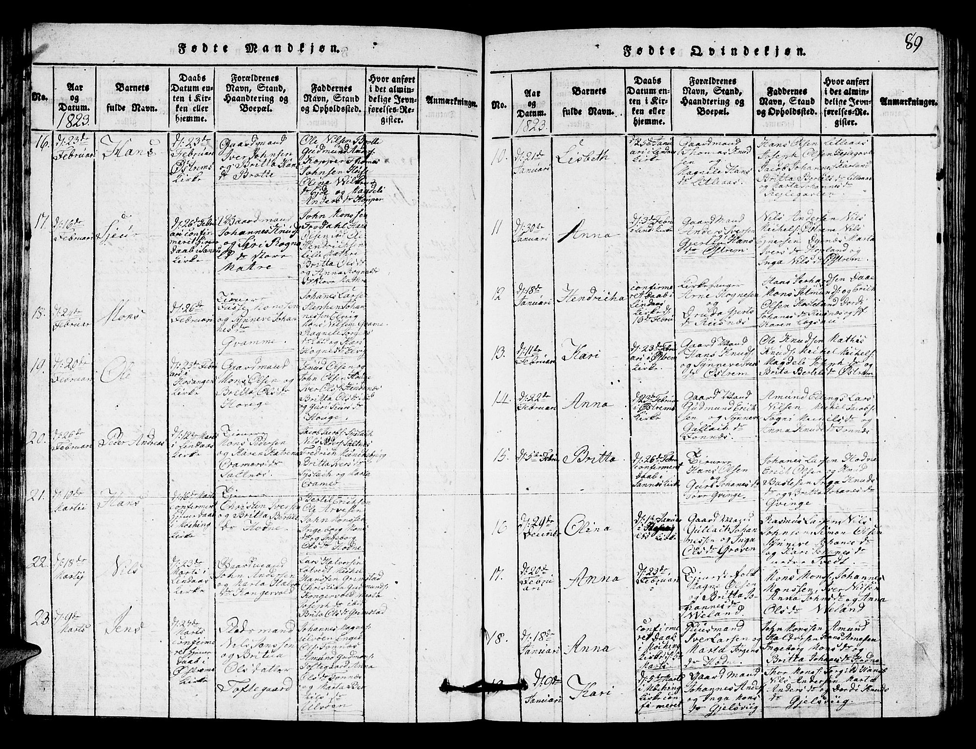 Lindås Sokneprestembete, SAB/A-76701/H/Hab: Parish register (copy) no. A 1, 1816-1823, p. 89