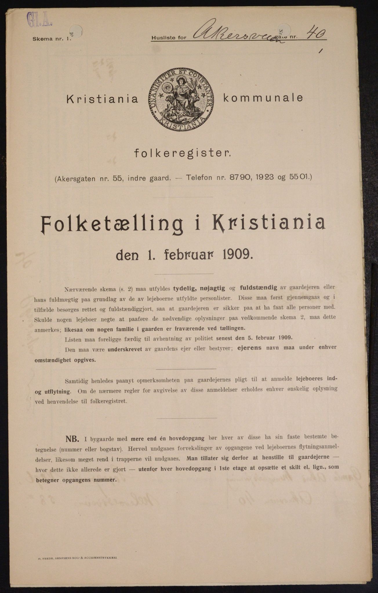 OBA, Municipal Census 1909 for Kristiania, 1909, p. 1014