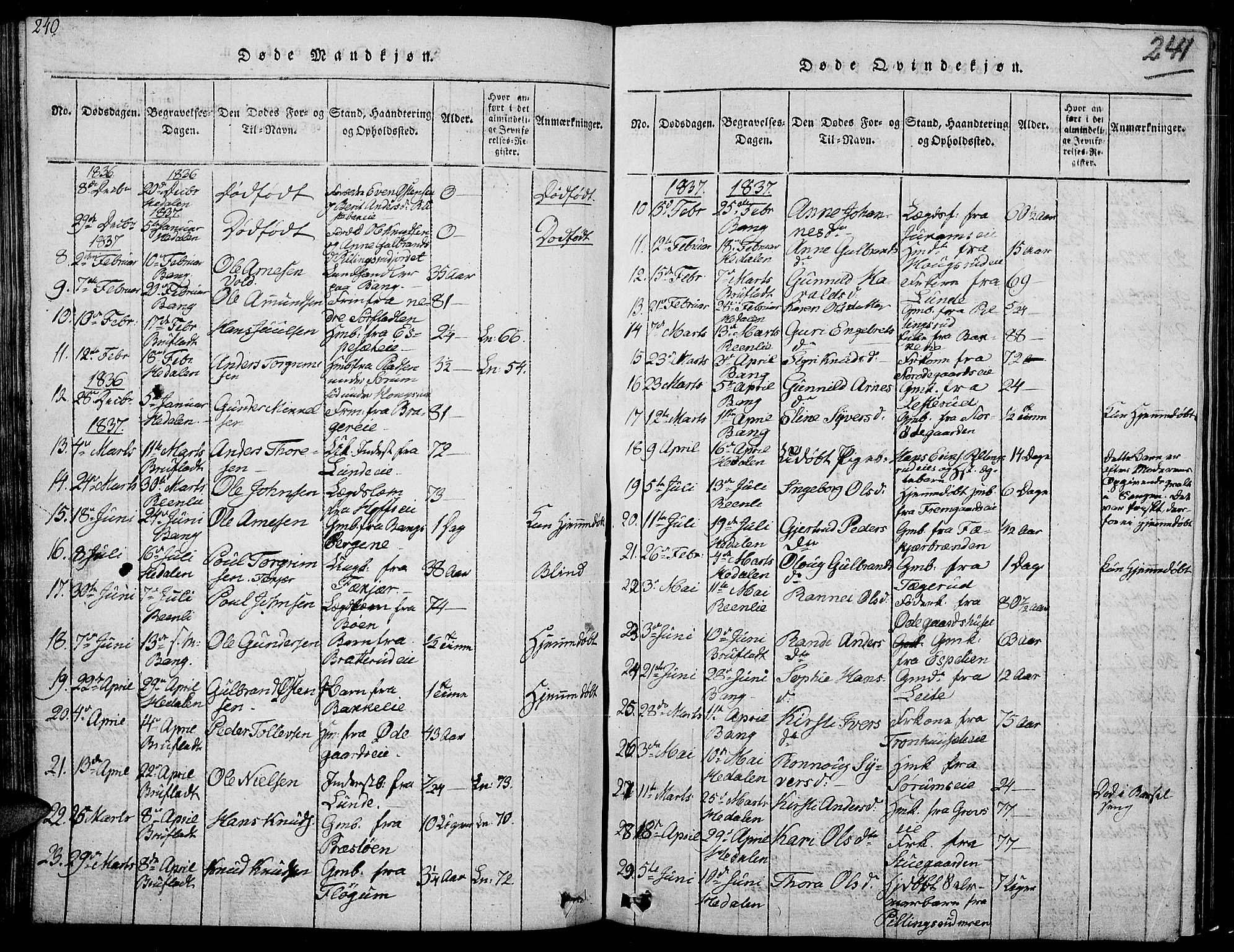 Sør-Aurdal prestekontor, SAH/PREST-128/H/Ha/Hab/L0002: Parish register (copy) no. 2, 1826-1840, p. 240-241