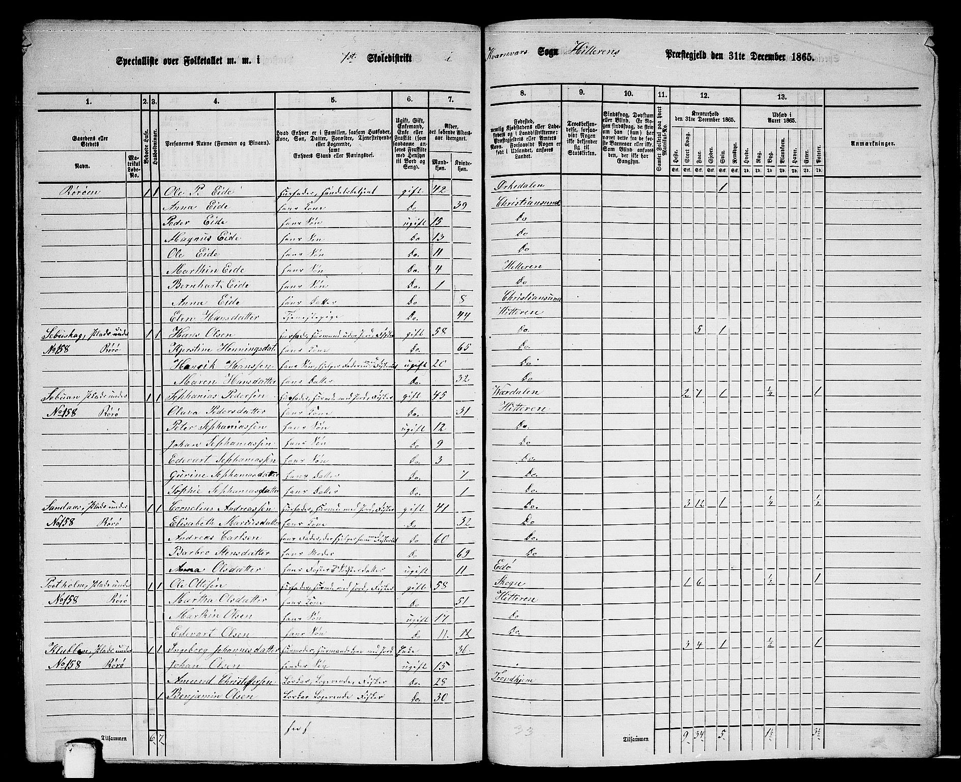 RA, 1865 census for Hitra, 1865, p. 303