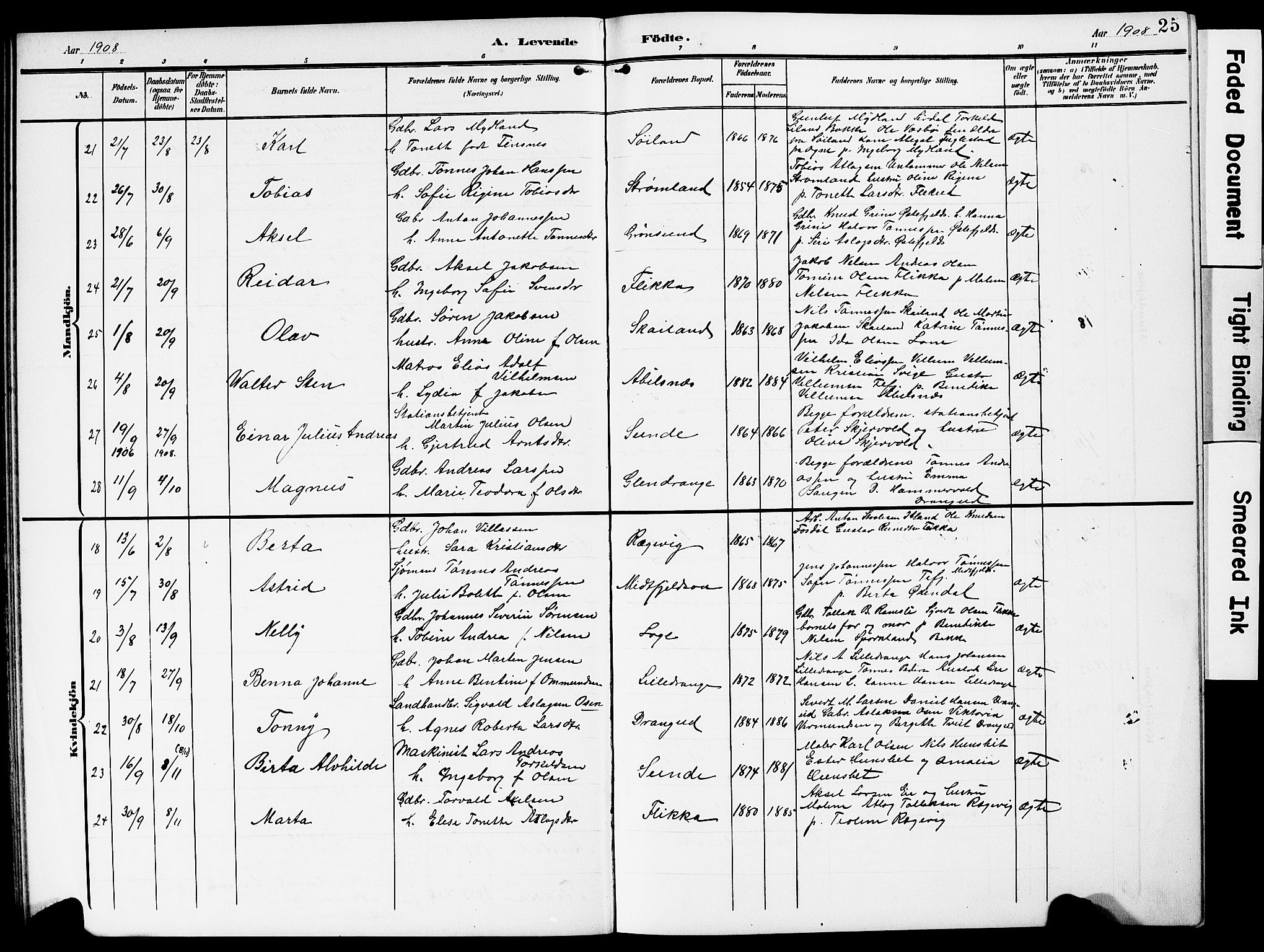 Flekkefjord sokneprestkontor, AV/SAK-1111-0012/F/Fb/Fbc/L0008: Parish register (copy) no. B 8, 1903-1931, p. 25