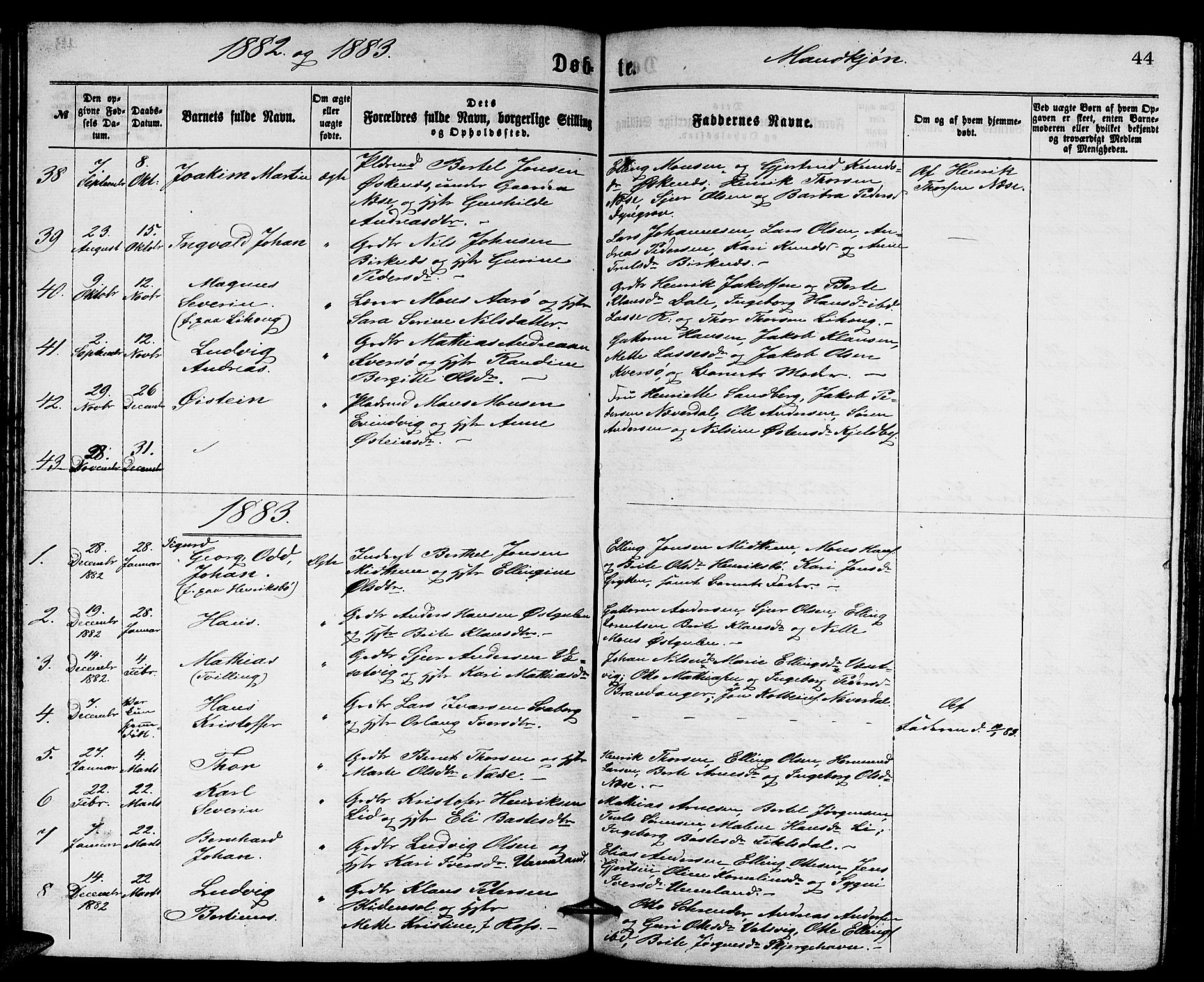 Gulen sokneprestembete, AV/SAB-A-80201/H/Hab/Habb/L0002: Parish register (copy) no. B 2, 1867-1883, p. 44